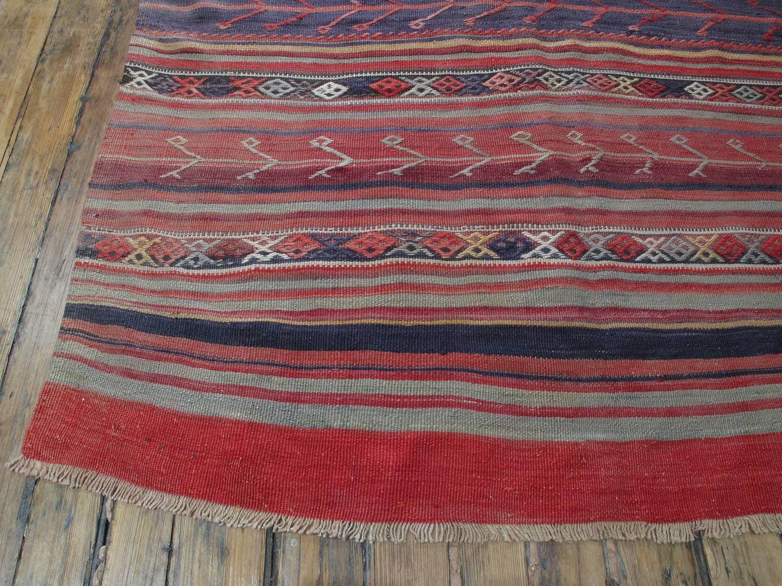 Wool Banded Kilim Wide Runner 'DK-98-82' For Sale