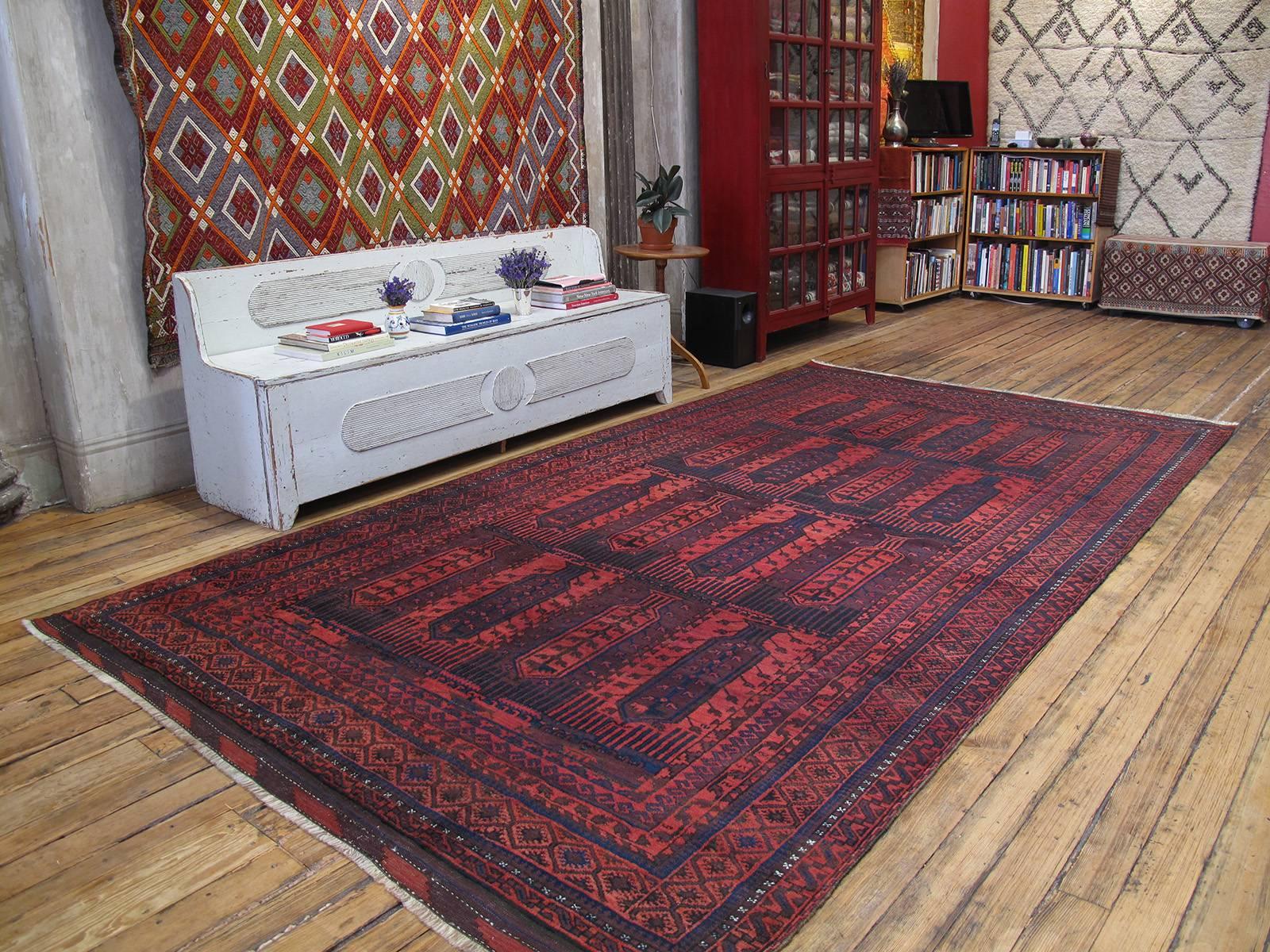 Large Baluch Tribal carpet or rug. A very nice and unusually large example of tribal weaving from the border regions between Iran and Afghanistan, attributed to one of the groups generally referred to as Baluch. Displaying a vibrant tribal