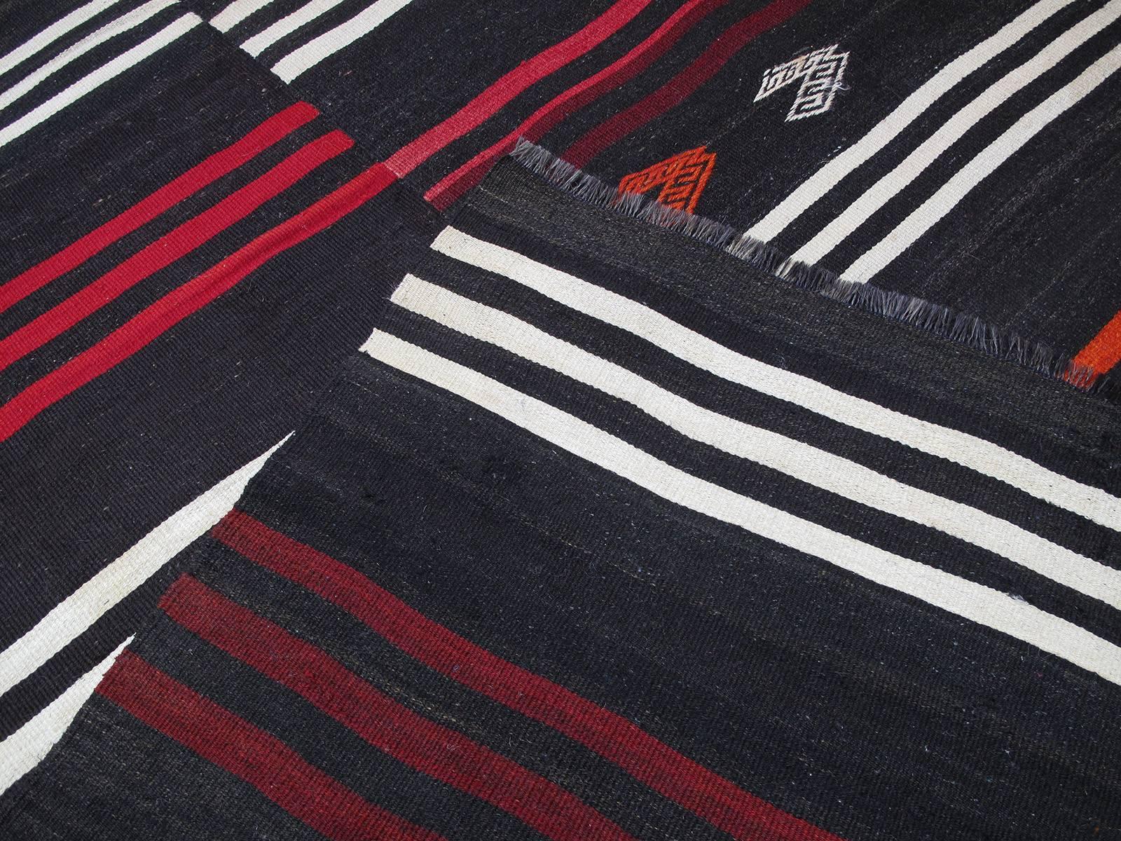 Striped Goat Hair Kilim Rug 3