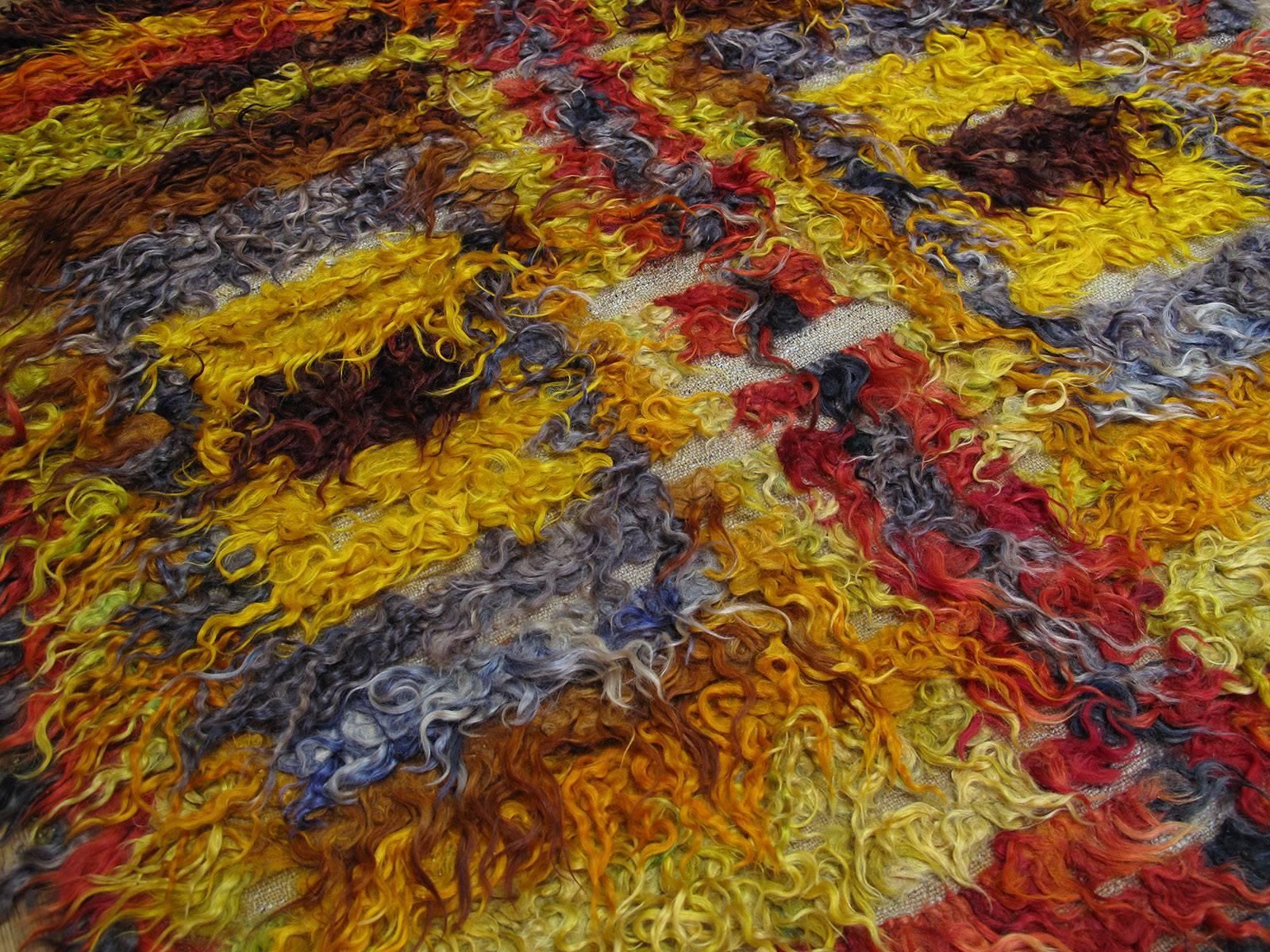 Hand-Knotted Four Squares, Angora Tulu Rug For Sale