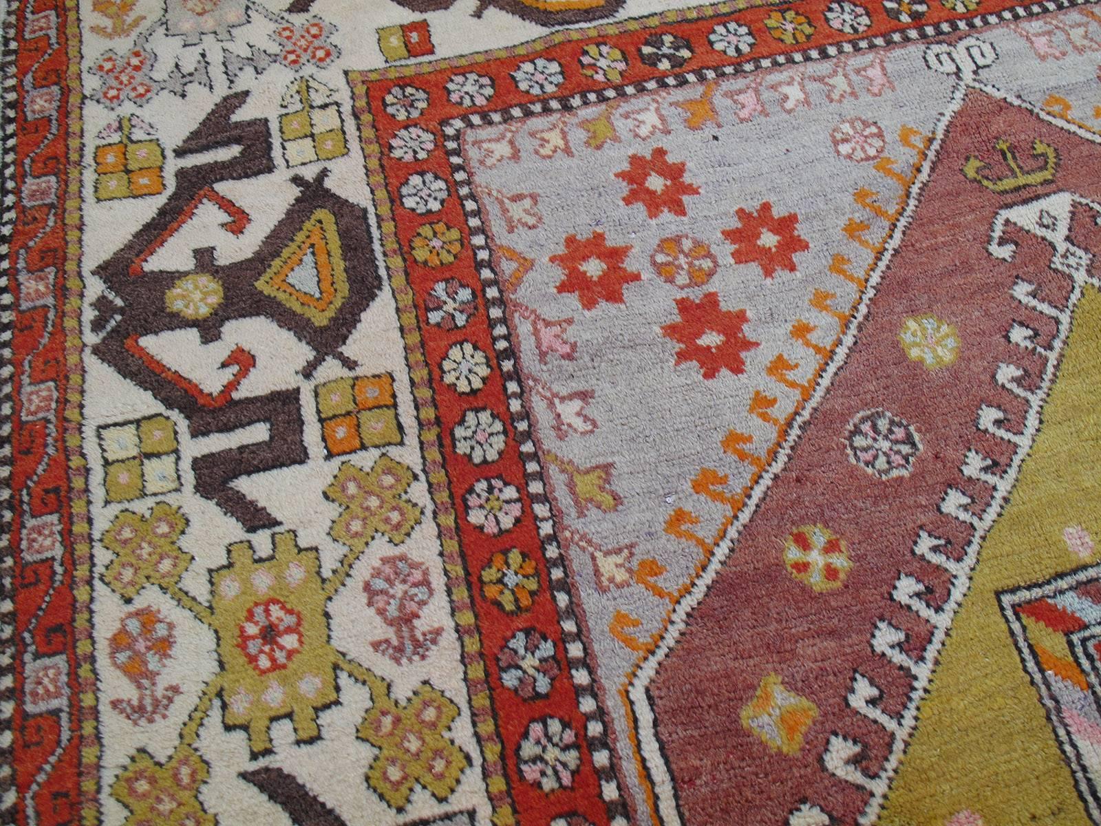 Hand-Knotted West Anatolian Rug with Cloudband Border