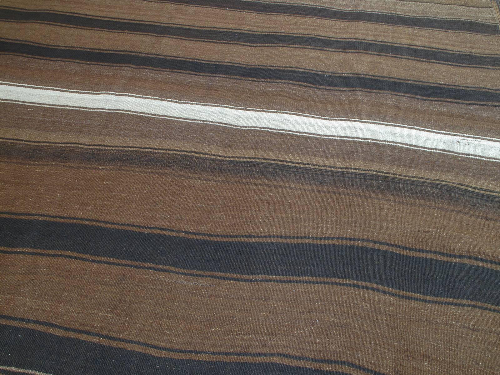 Hand-Woven Kilim Rug with Wavy Bands
