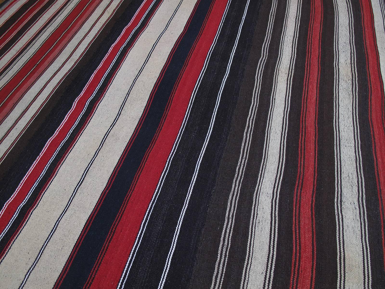 Turkish Large Kilim Rug with Vertical Stripes For Sale