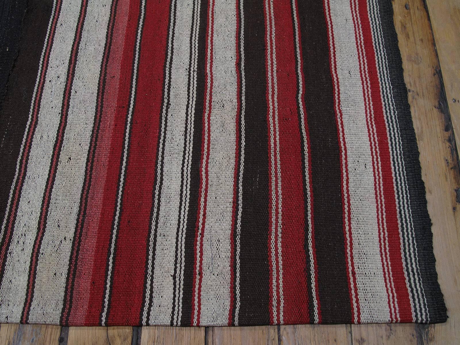Goat Hair Large Kilim Rug with Vertical Stripes For Sale