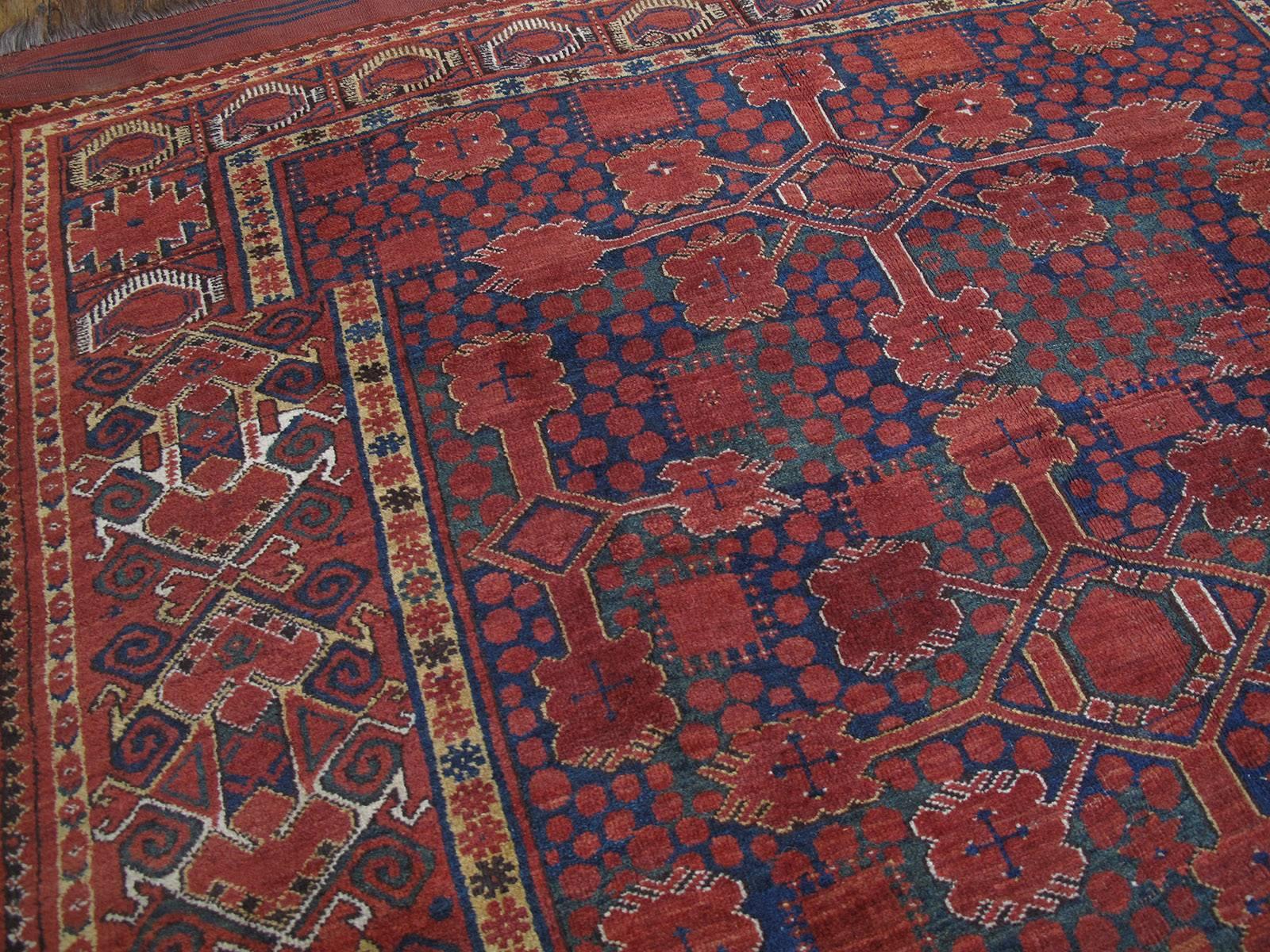 Hand-Knotted Antique Beshir Turkmen Carpet