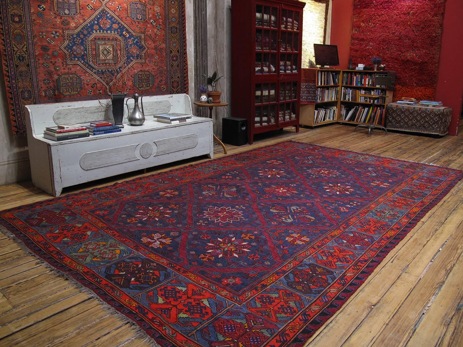 A large old tribal flat-weave from Azerbaijan, woven in the intricate 