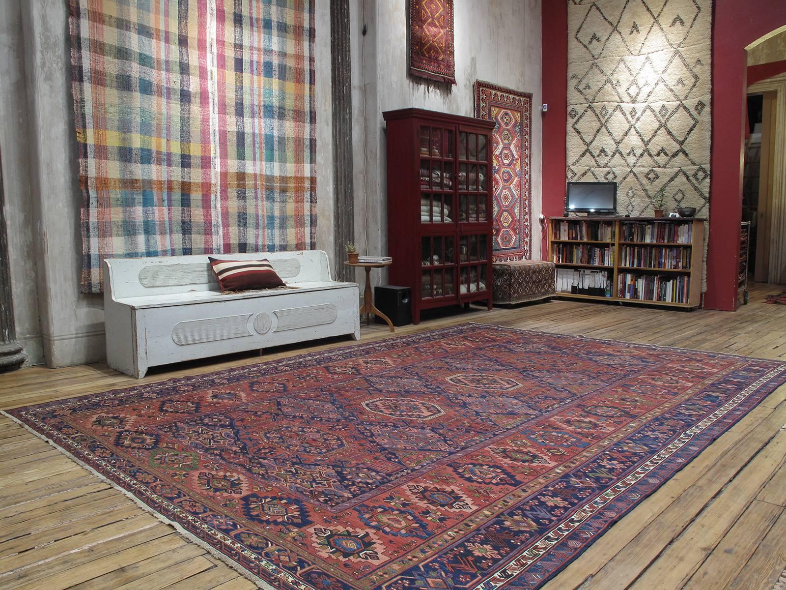 Fantastic Antique Caucasian Sumak carpet or rug. An impressive antique flat-weave carpet or rug from the Caucasus, woven in the intricate 