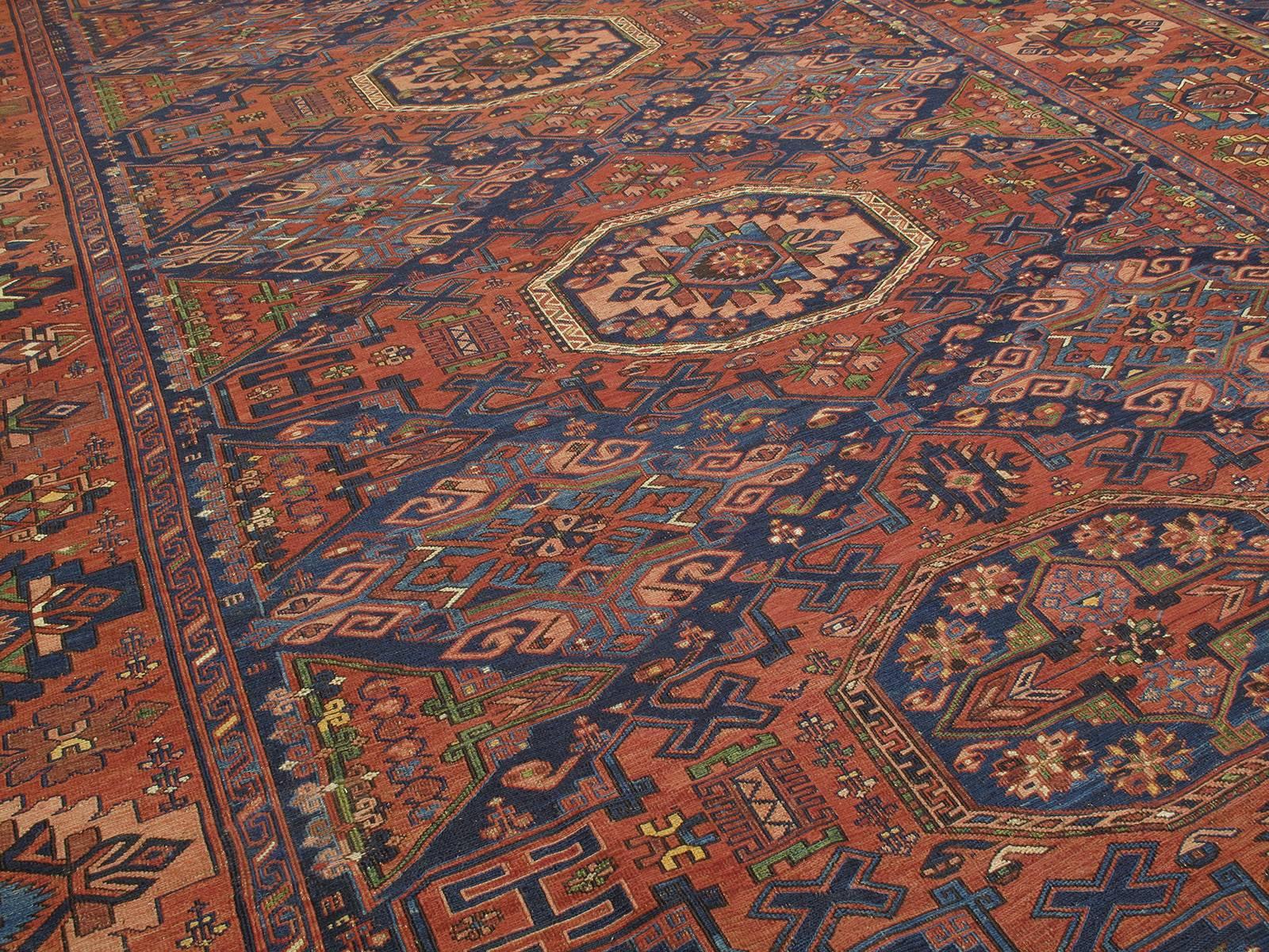 Hand-Woven Fantastic Antique Caucasian Sumak Carpet For Sale