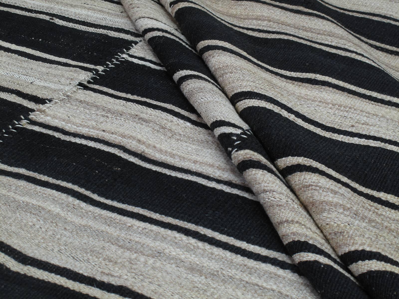 Wool Large Banded Mazanderan Kilim