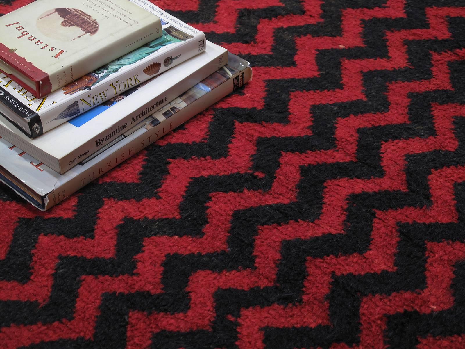 Wool Red & Black Zigzag “Tulu”, 'DK-87-49' For Sale