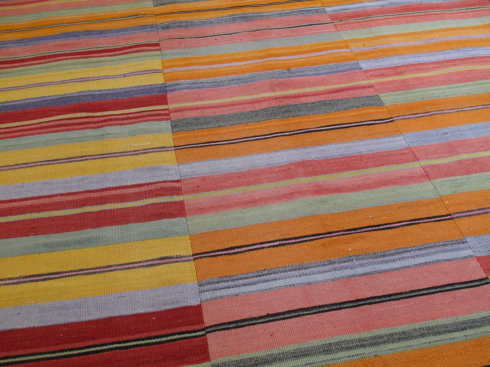 Turkish Kilim with Multi-Colored Bands