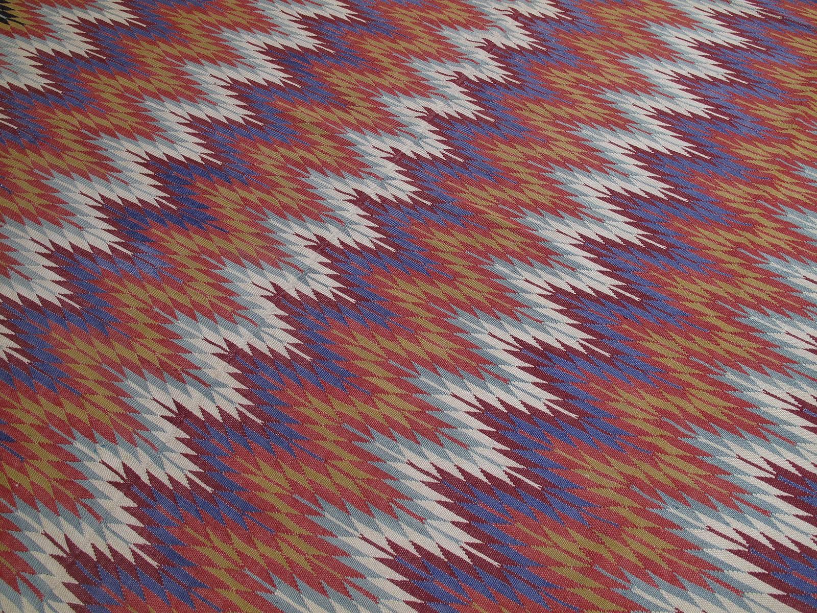 Hand-Woven Zigzag Balkan Kilim