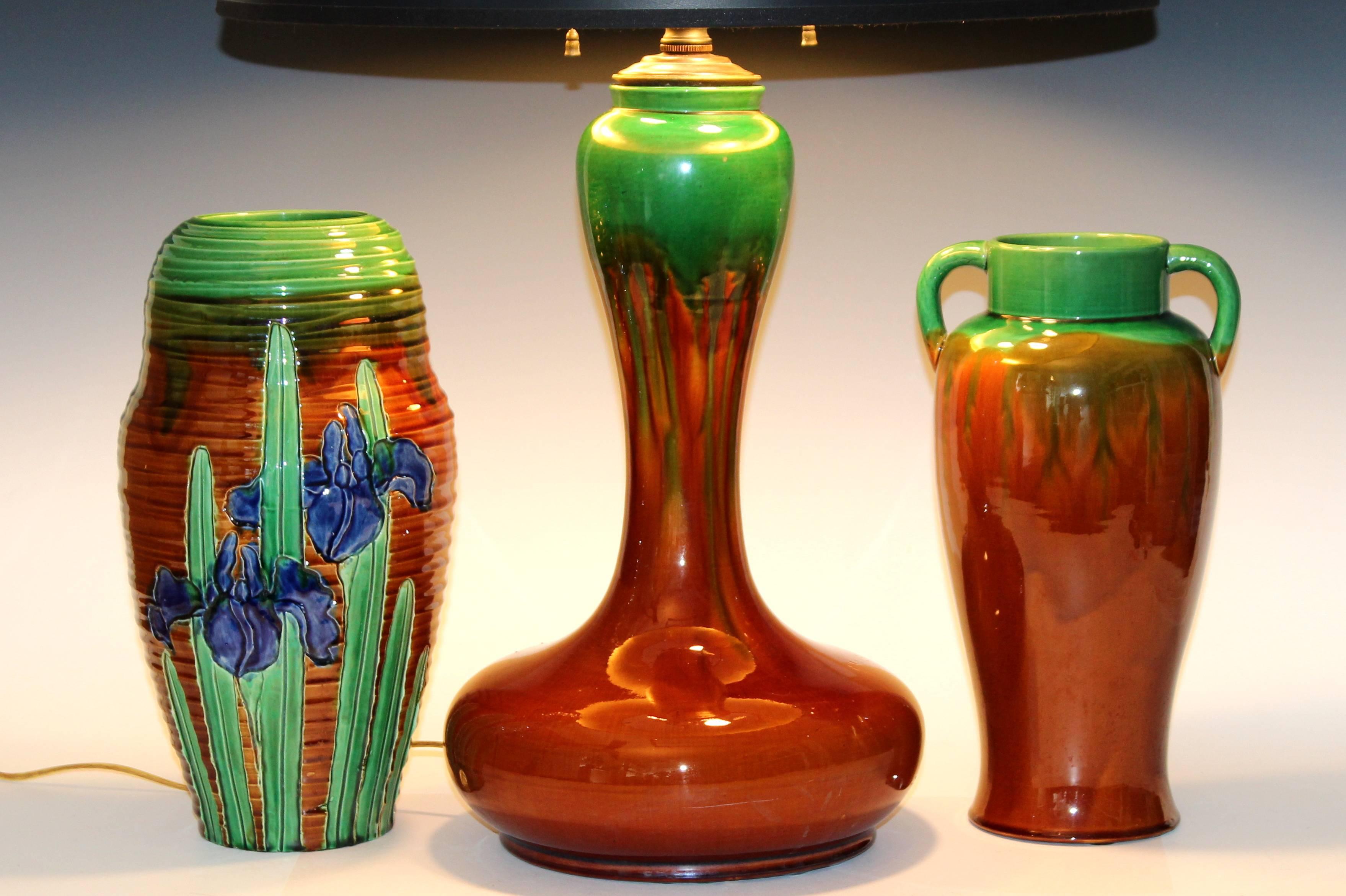 Awaji Pottery Art Nouveau Carved Iris Vase For Sale 4