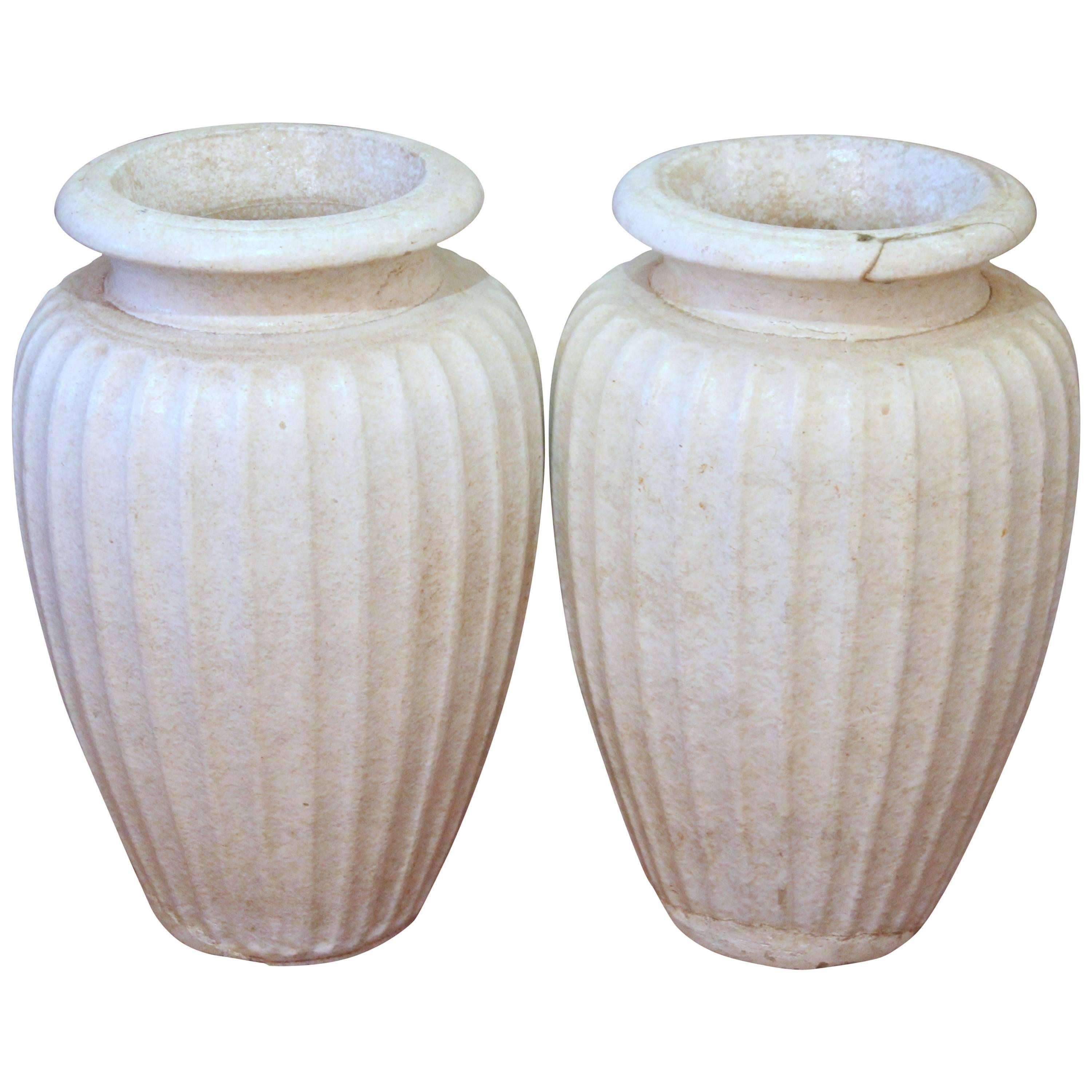 Pair of Antique Galloway Terracotta Ceramic Art Deco Pottery Garden Urn Vases For Sale