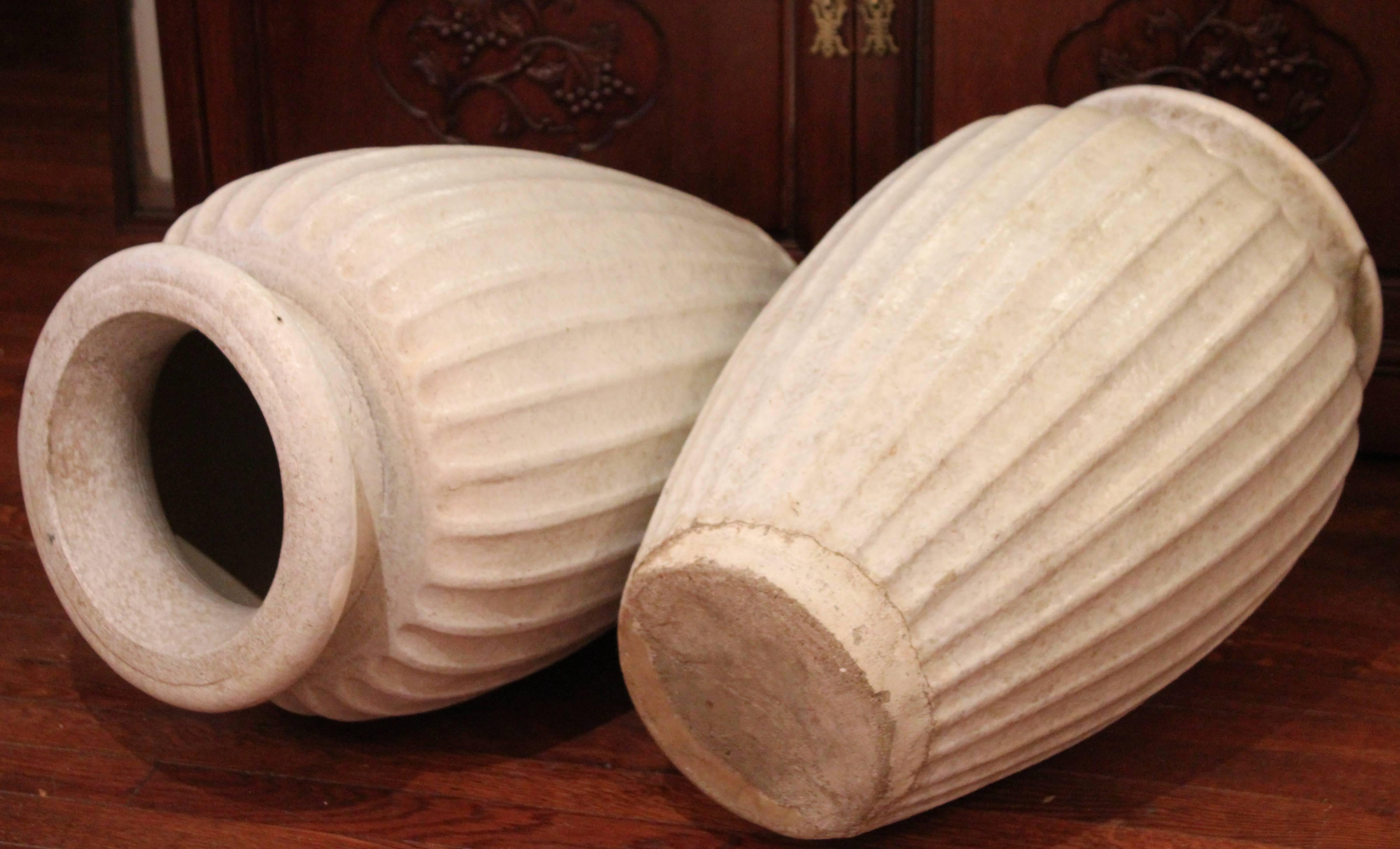 American Pair of Antique Galloway Terracotta Ceramic Art Deco Pottery Garden Urn Vases For Sale