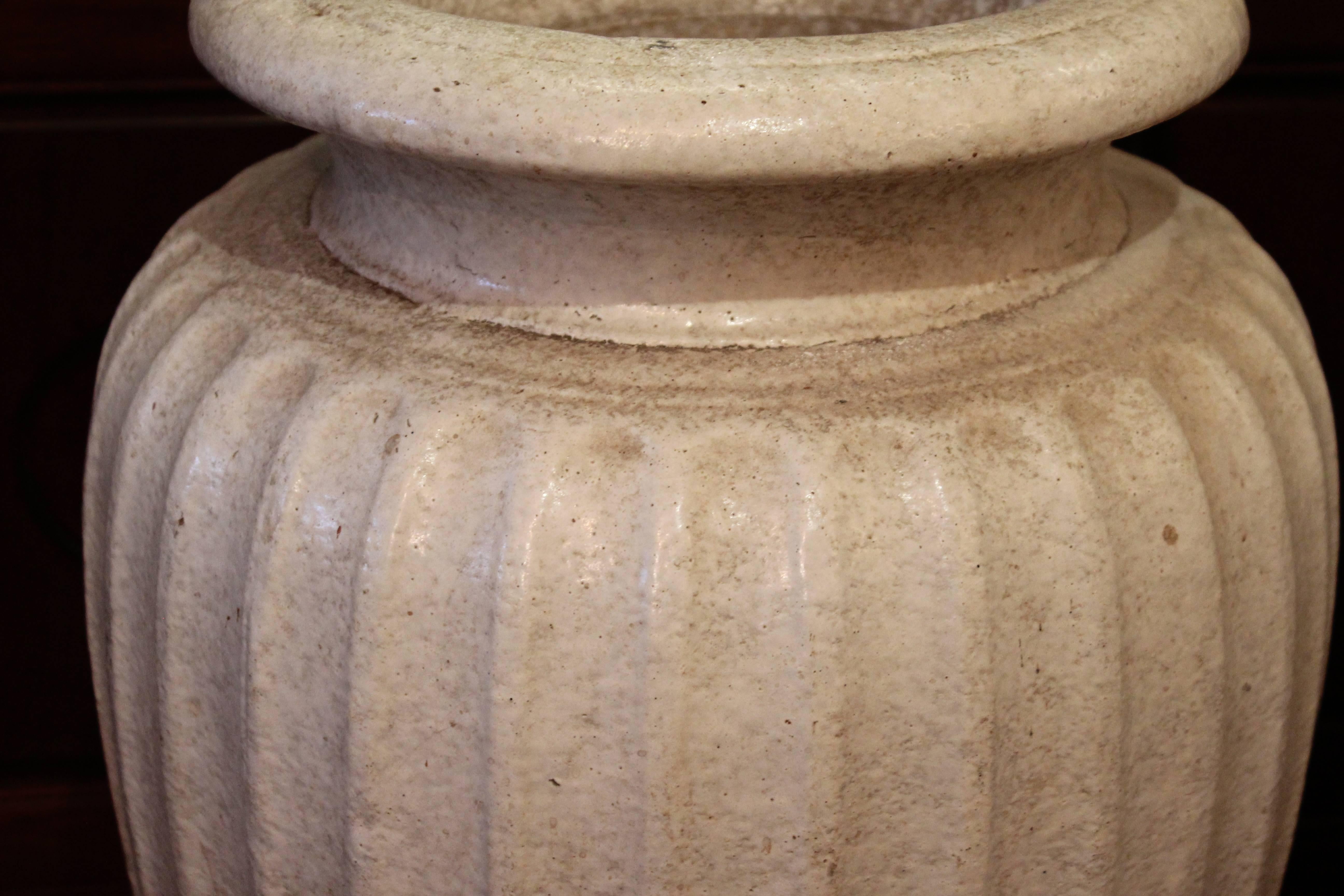 Molded Pair of Antique Galloway Terracotta Ceramic Art Deco Pottery Garden Urn Vases For Sale