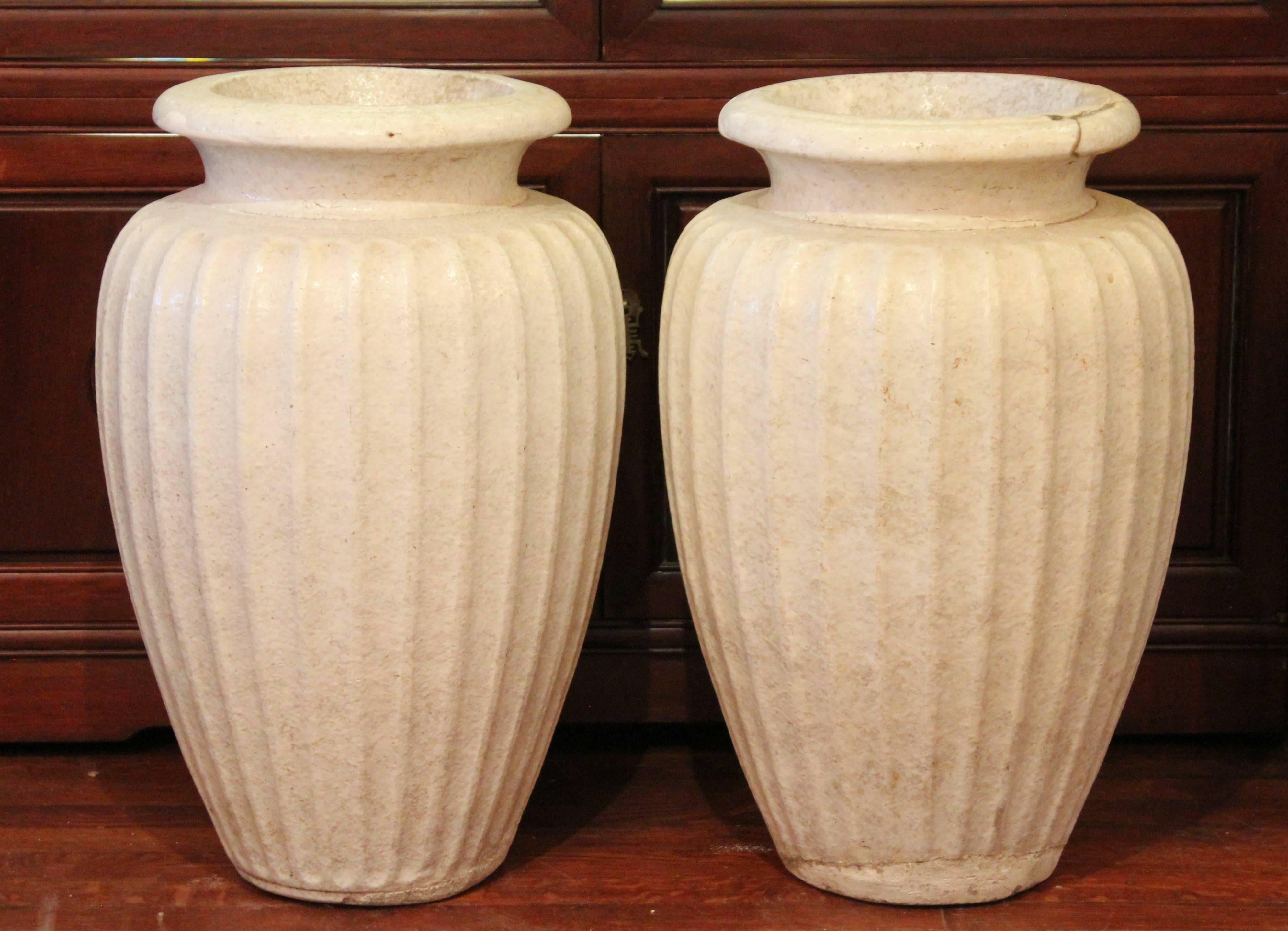 Mid-20th Century Pair of Antique Galloway Terracotta Ceramic Art Deco Pottery Garden Urn Vases For Sale