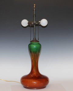 Antique Japanese Awaji Pottery Organic Art Nouveau Gourd Form Lamp