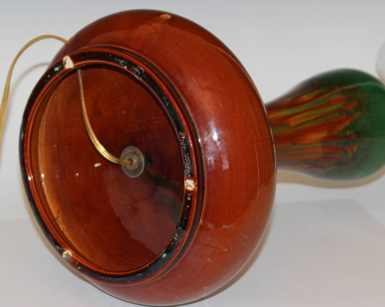 Antique Japanese Awaji Pottery Organic Art Nouveau Gourd Form Lamp For Sale 2