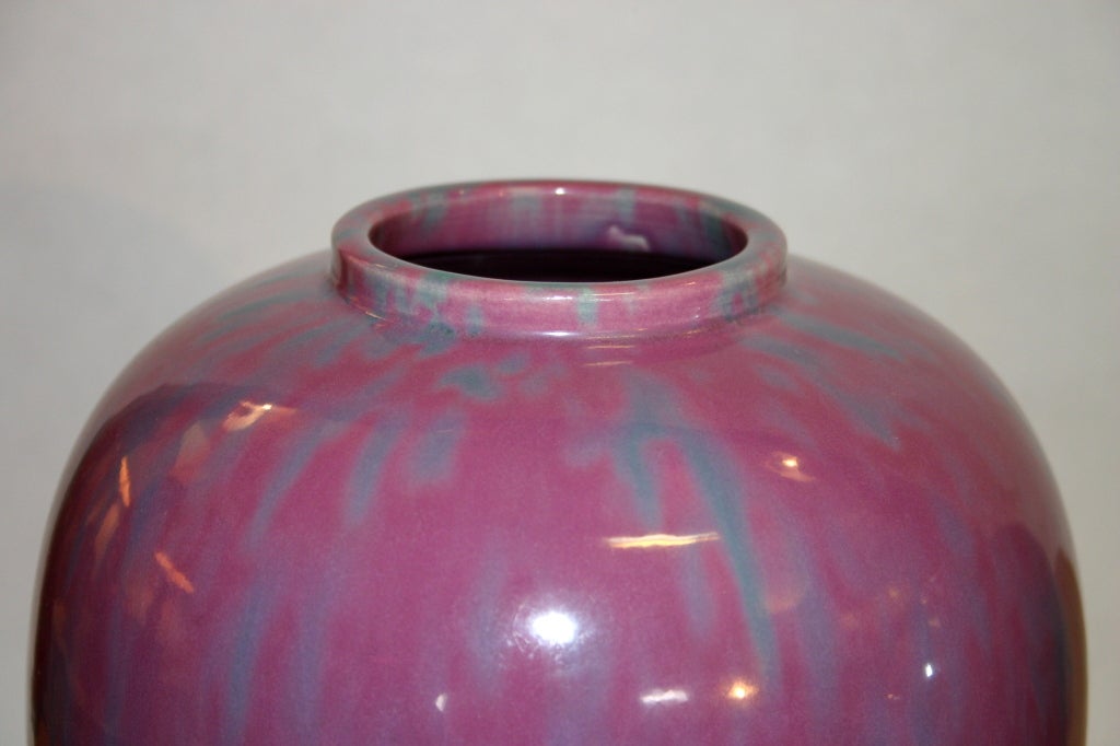 Turned Pair Awaji Pottery Art Deco Pink Flambé Ginger Jars Large Garniture