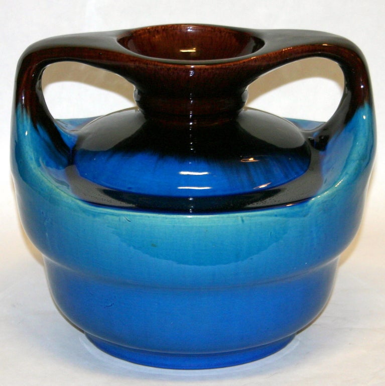 Art Nouveau Japanese Kyoto Pottery Turquoise Drip Glaze Vase For Sale