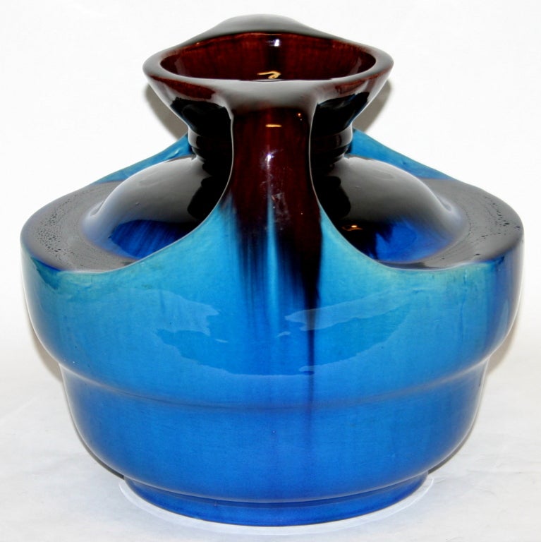 Japanese Kyoto Pottery Turquoise Drip Glaze Vase In Good Condition For Sale In Wilton, CT