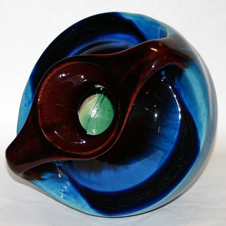Japanese Kyoto Pottery Turquoise Drip Glaze Vase im Zustand „Gut“ im Angebot in Wilton, CT
