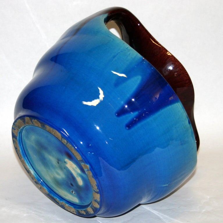 Japanese Kyoto Pottery Turquoise Drip Glaze Vase For Sale 1