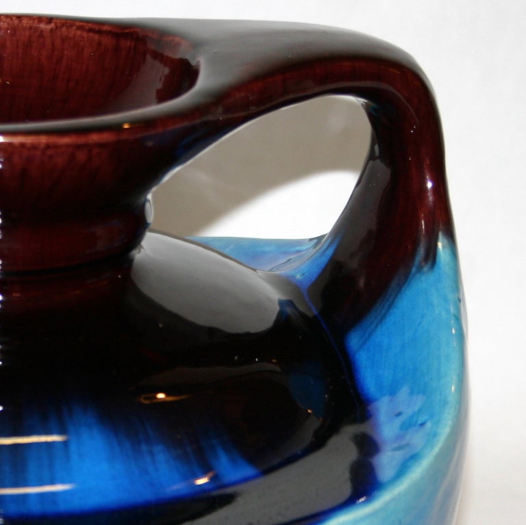 Japanese Kyoto Pottery Turquoise Drip Glaze Vase For Sale 2