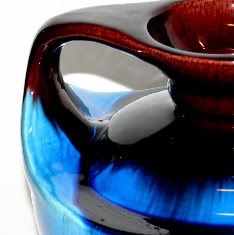 Japanese Kyoto Pottery Turquoise Drip Glaze Vase For Sale 3