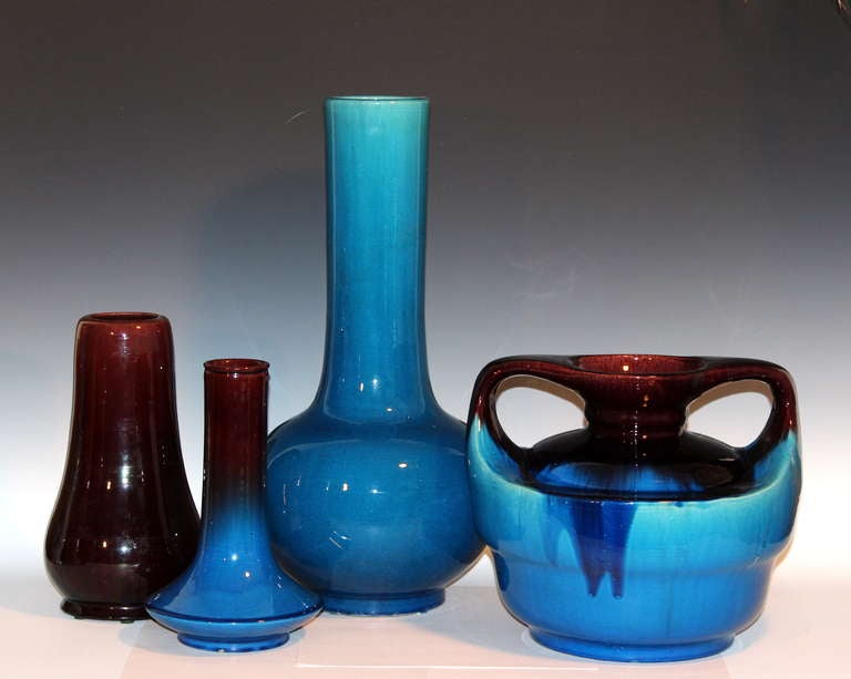 Japanese Kyoto Pottery Turquoise Drip Glaze Vase For Sale 4