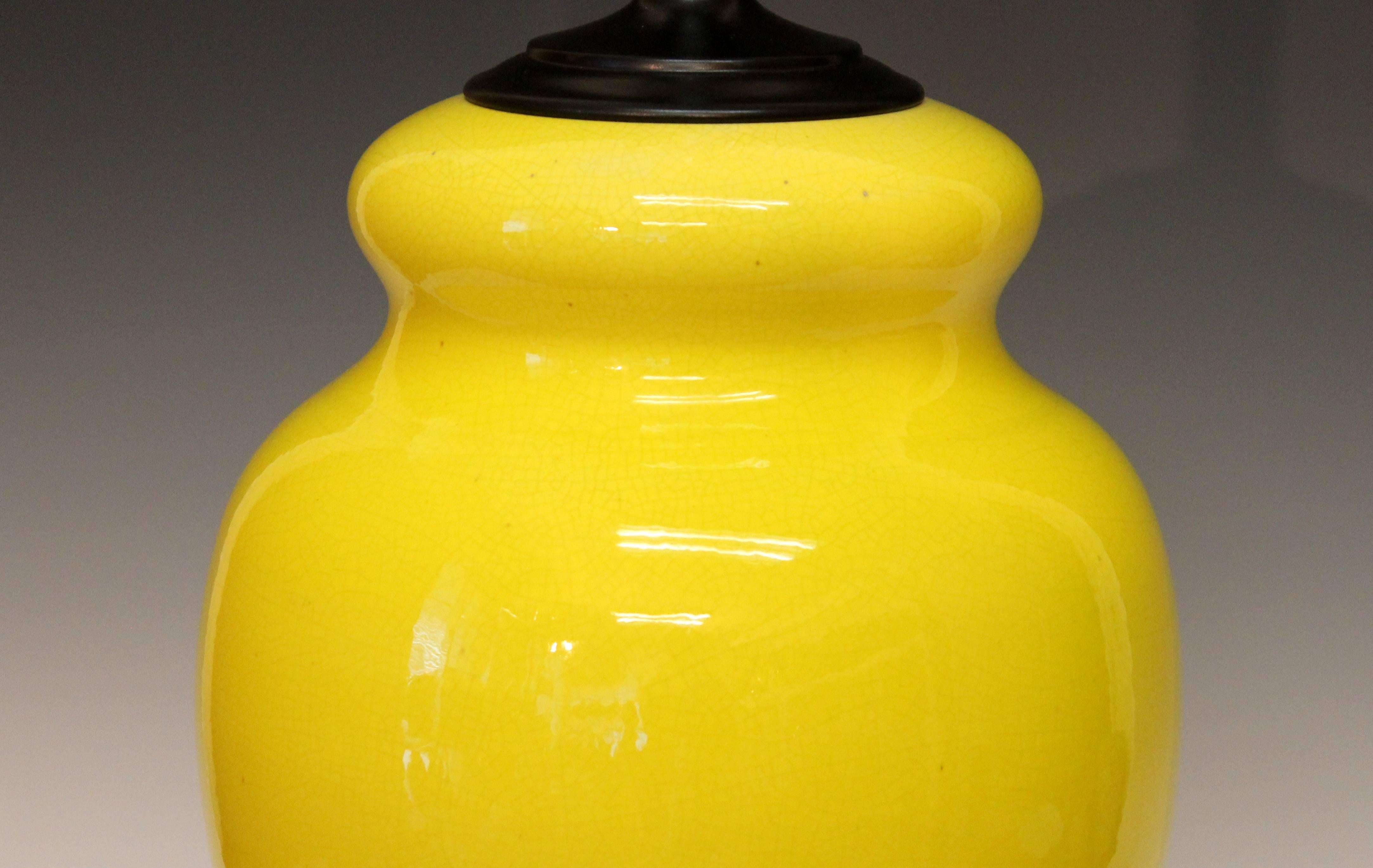 Turned Alvino Bagni Atomic Chrome Crackle Yellow Italian Pottery Raymor Gourd Lamp