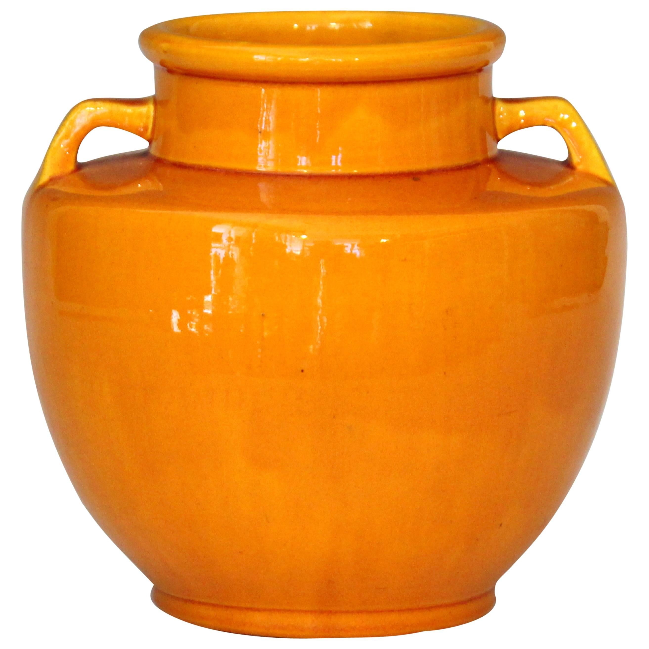 Awaji Pottery Japanese Art Deco Vase with Bright Yellow Monochrome Glaze