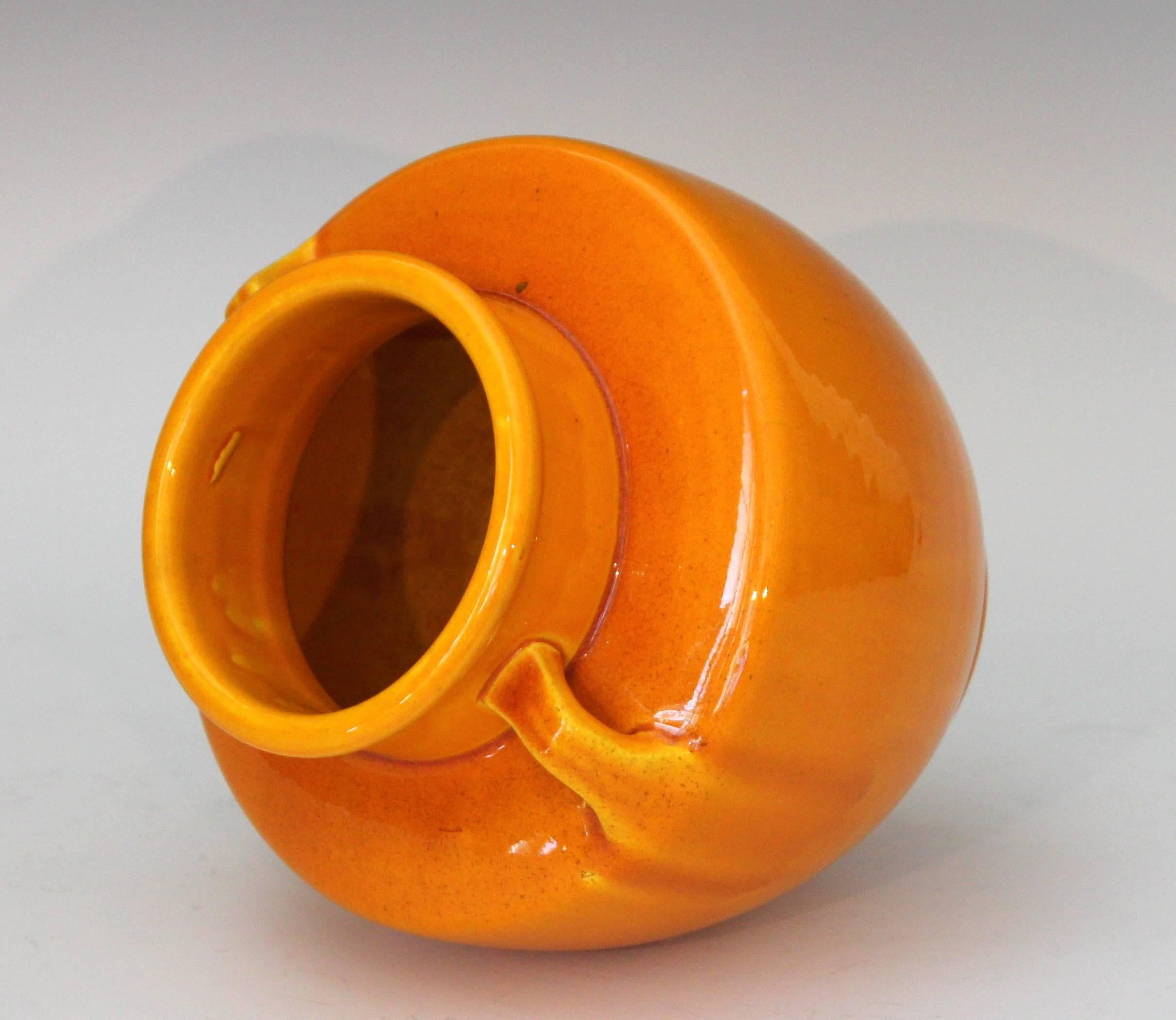 Turned Awaji Pottery Japanese Art Deco Vase with Bright Yellow Monochrome Glaze
