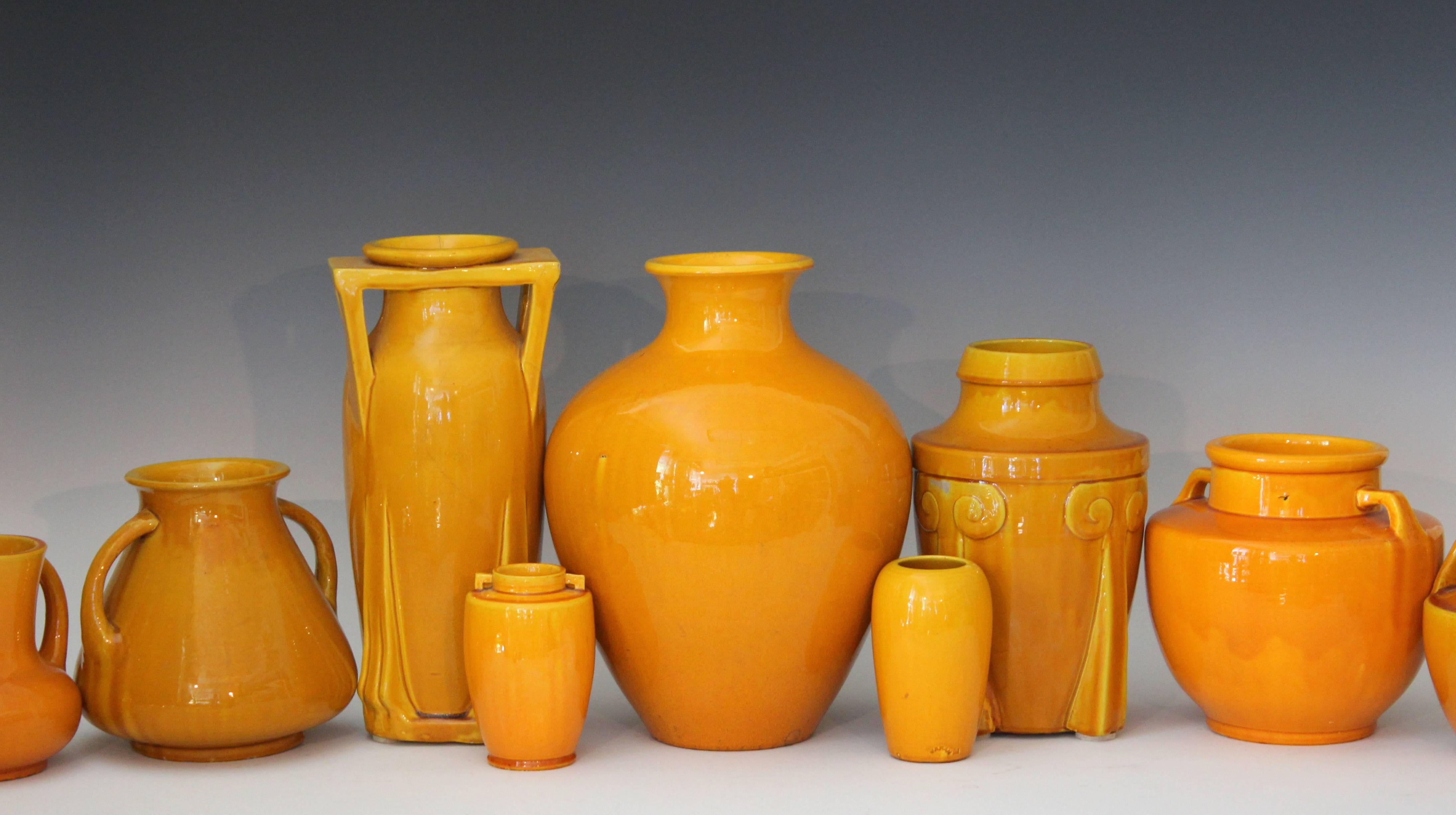 Awaji Pottery Japanese Art Deco Vase with Bright Yellow Monochrome Glaze For Sale 1