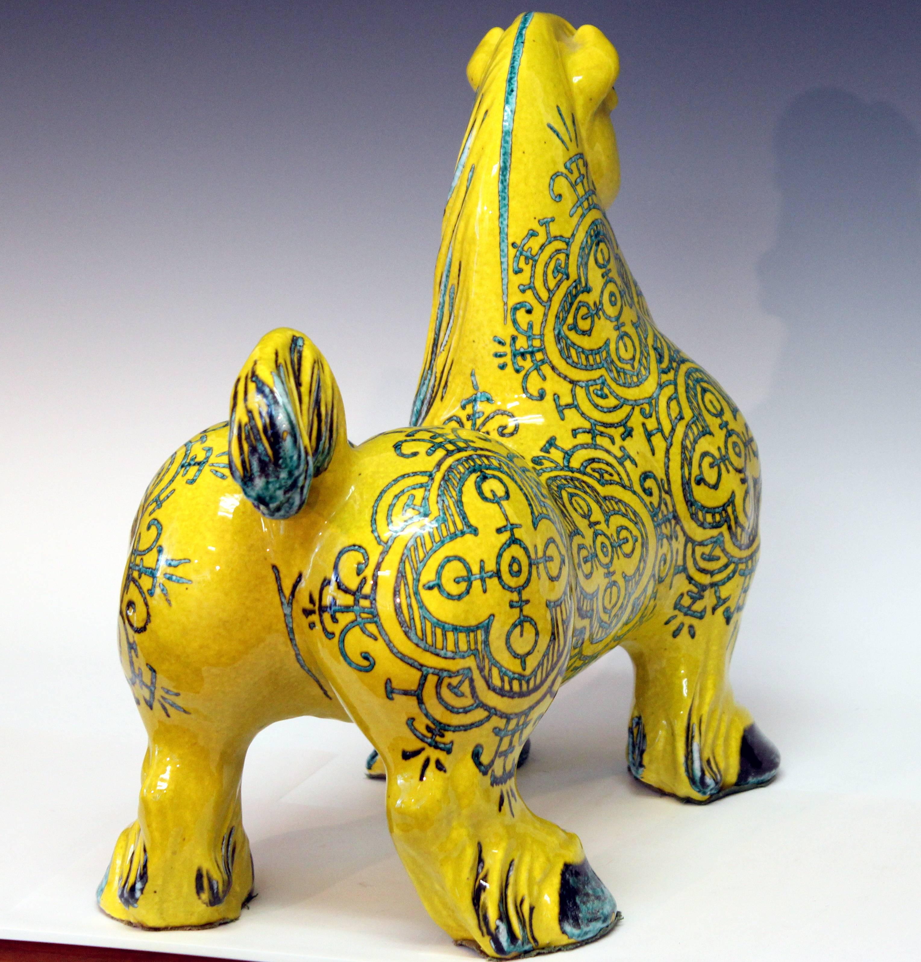 Molded Huge Vintage Italian Pottery Atomic Yellow Glaze Horse Figure Pugi Raymor