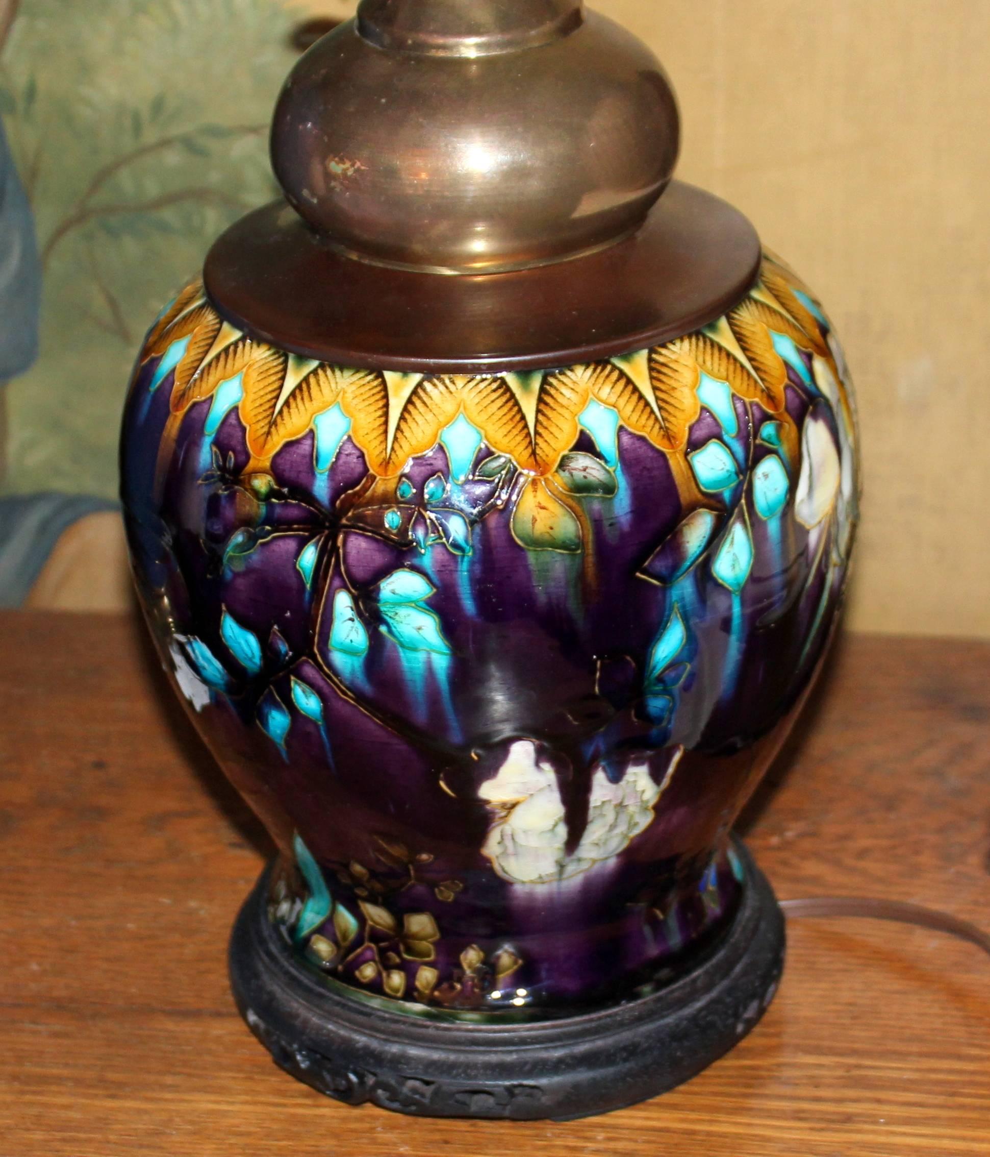 Enameled Antique Theodore Deck French Converted Kerosene Lamp