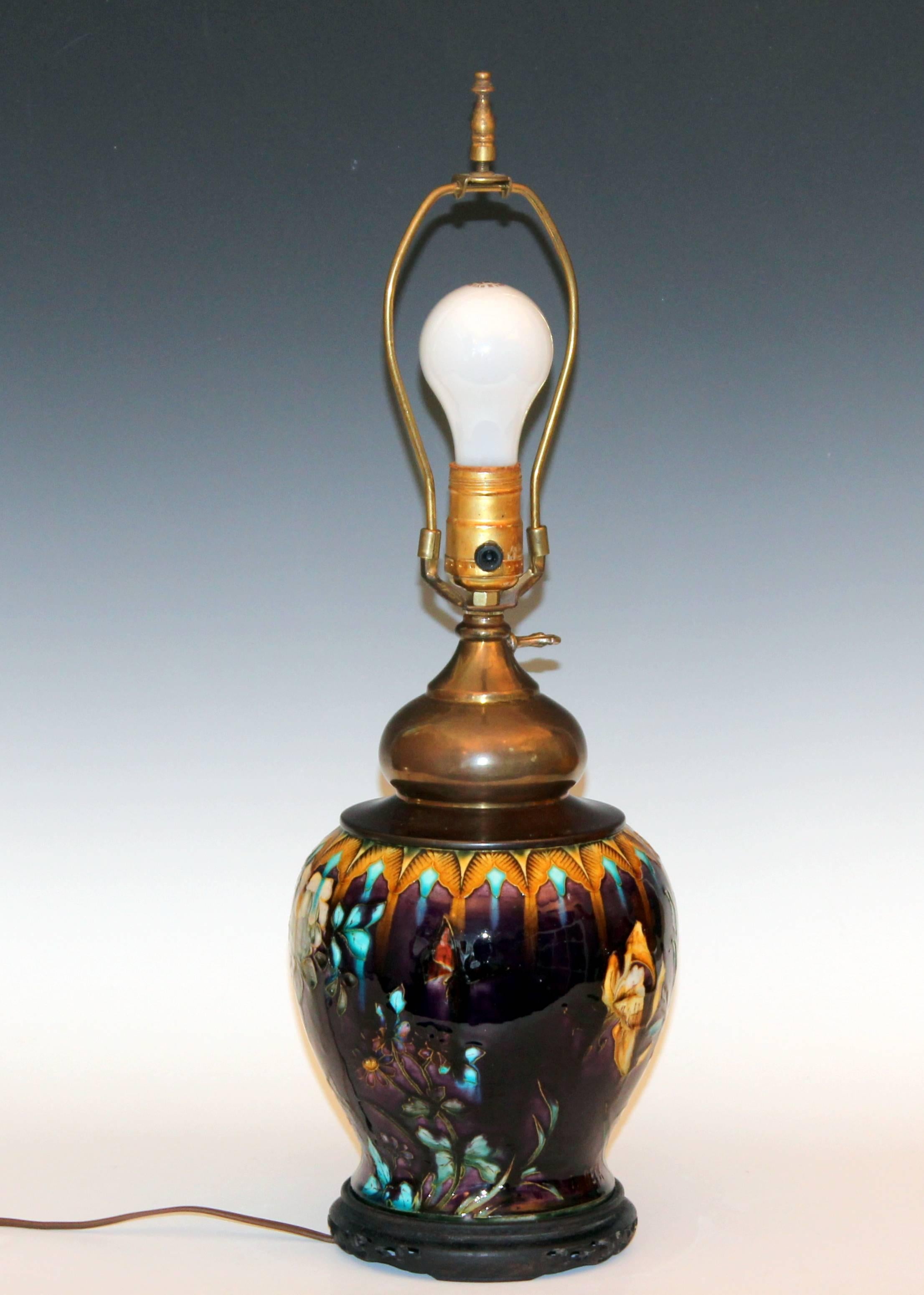 Late 19th Century Antique Theodore Deck French Converted Kerosene Lamp