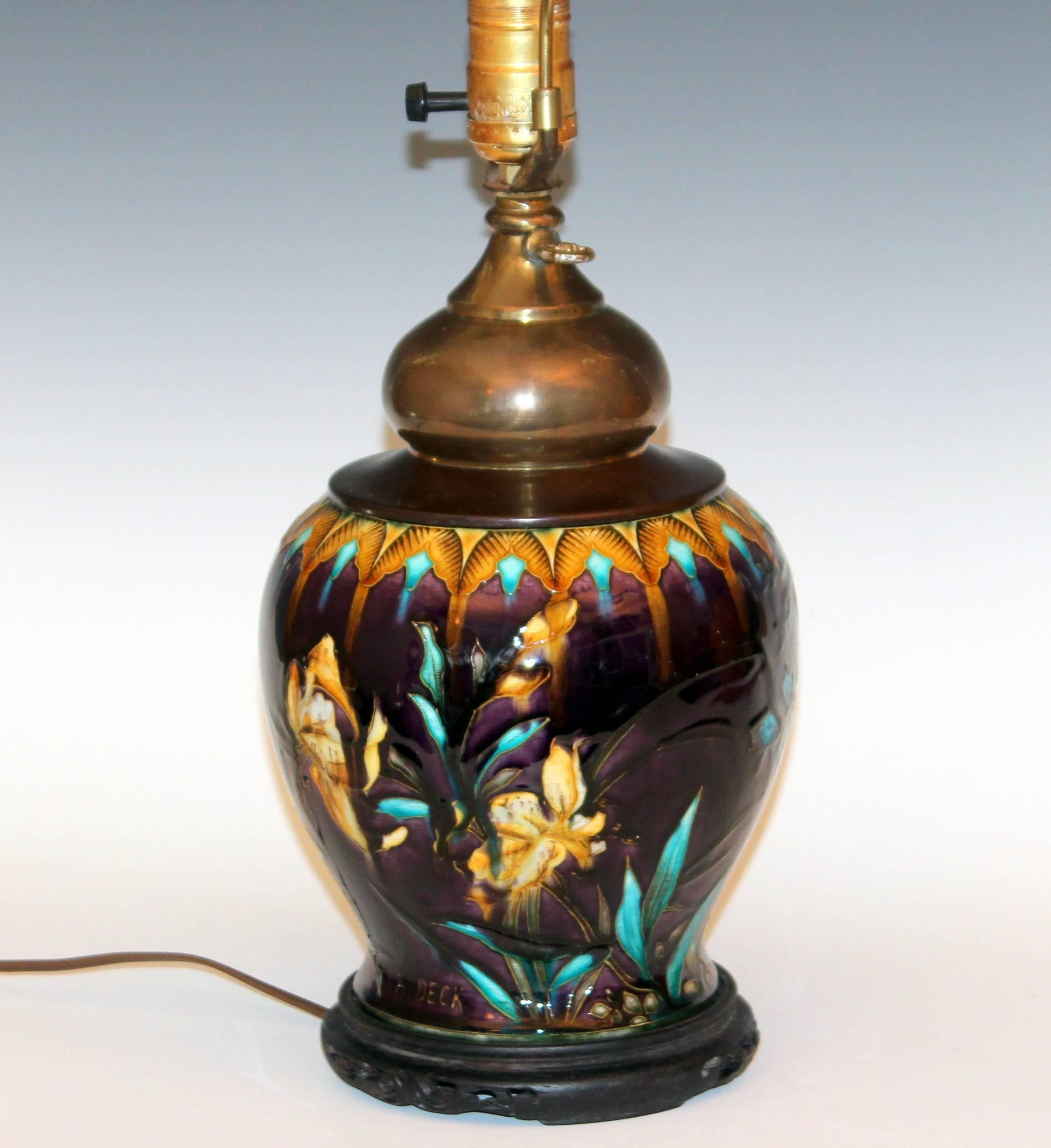 Aesthetic Movement Antique Theodore Deck French Converted Kerosene Lamp