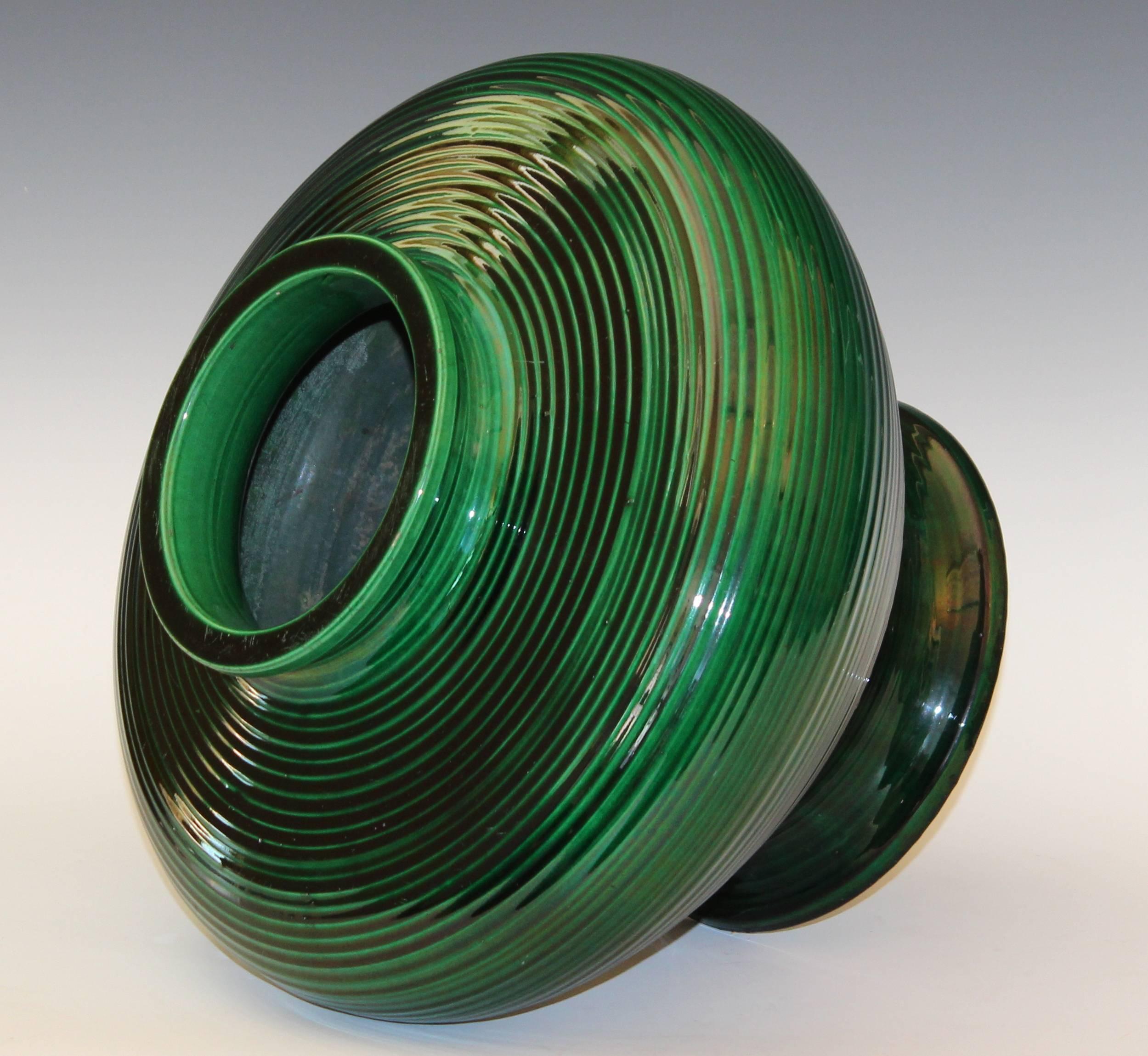 Large Awaji Pottery WideShouldered Ripple Ware Vase at 1stDibs