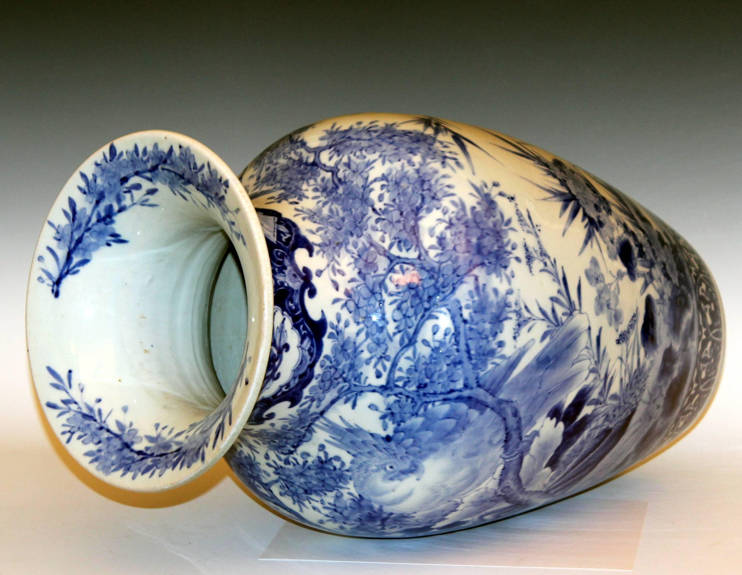 Meiji Large Antique Japanese Arita Blue and White Porcelain Vase
