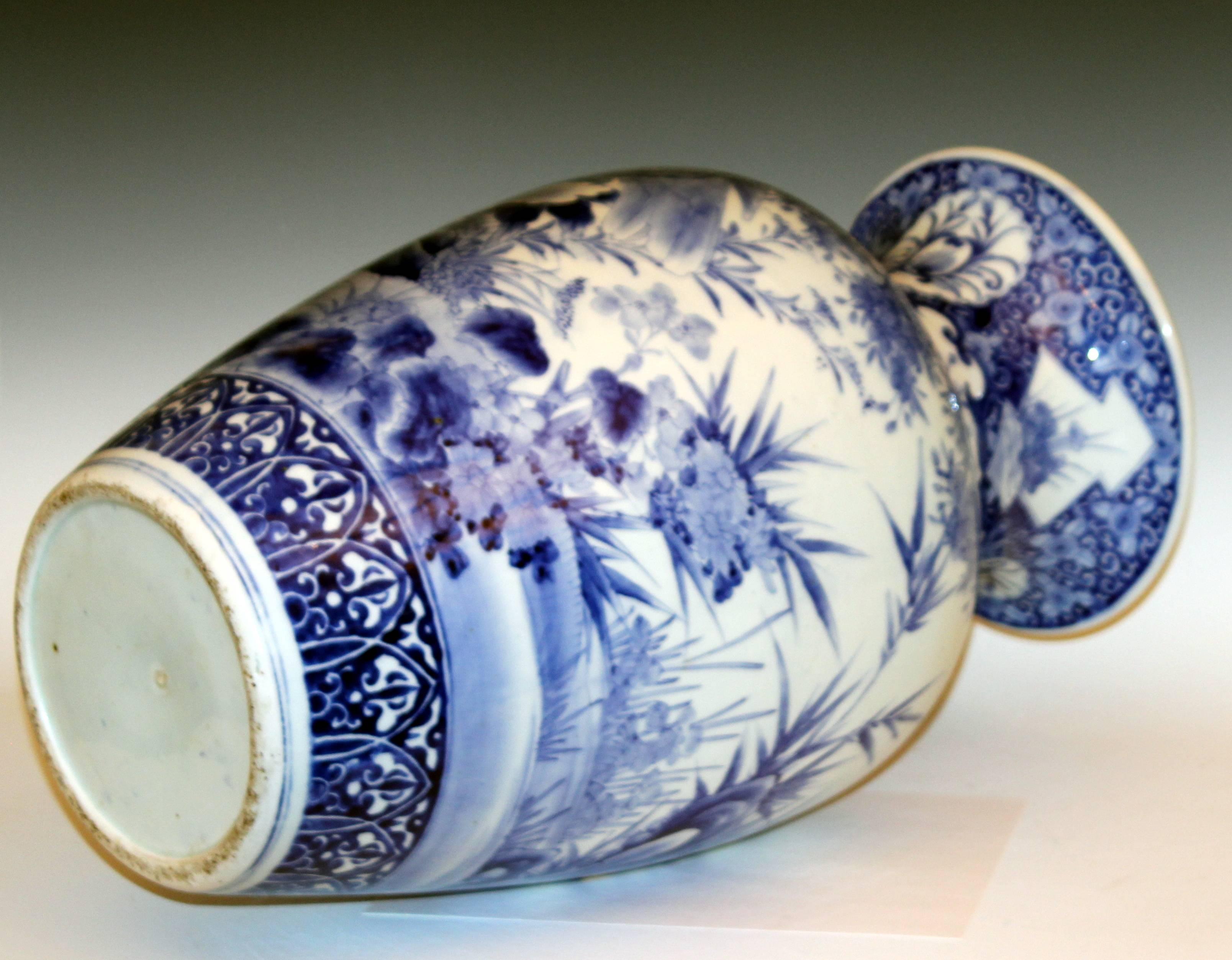 Turned Large Antique Japanese Arita Blue and White Porcelain Vase