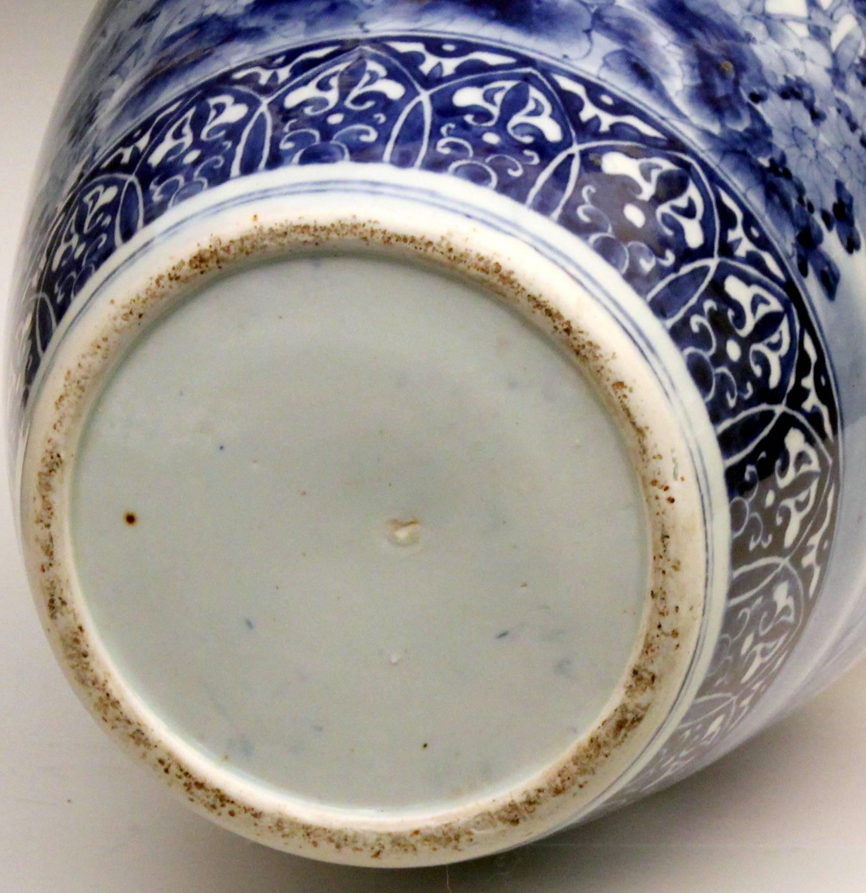 Large Antique Japanese Arita Blue and White Porcelain Vase In Excellent Condition In Wilton, CT