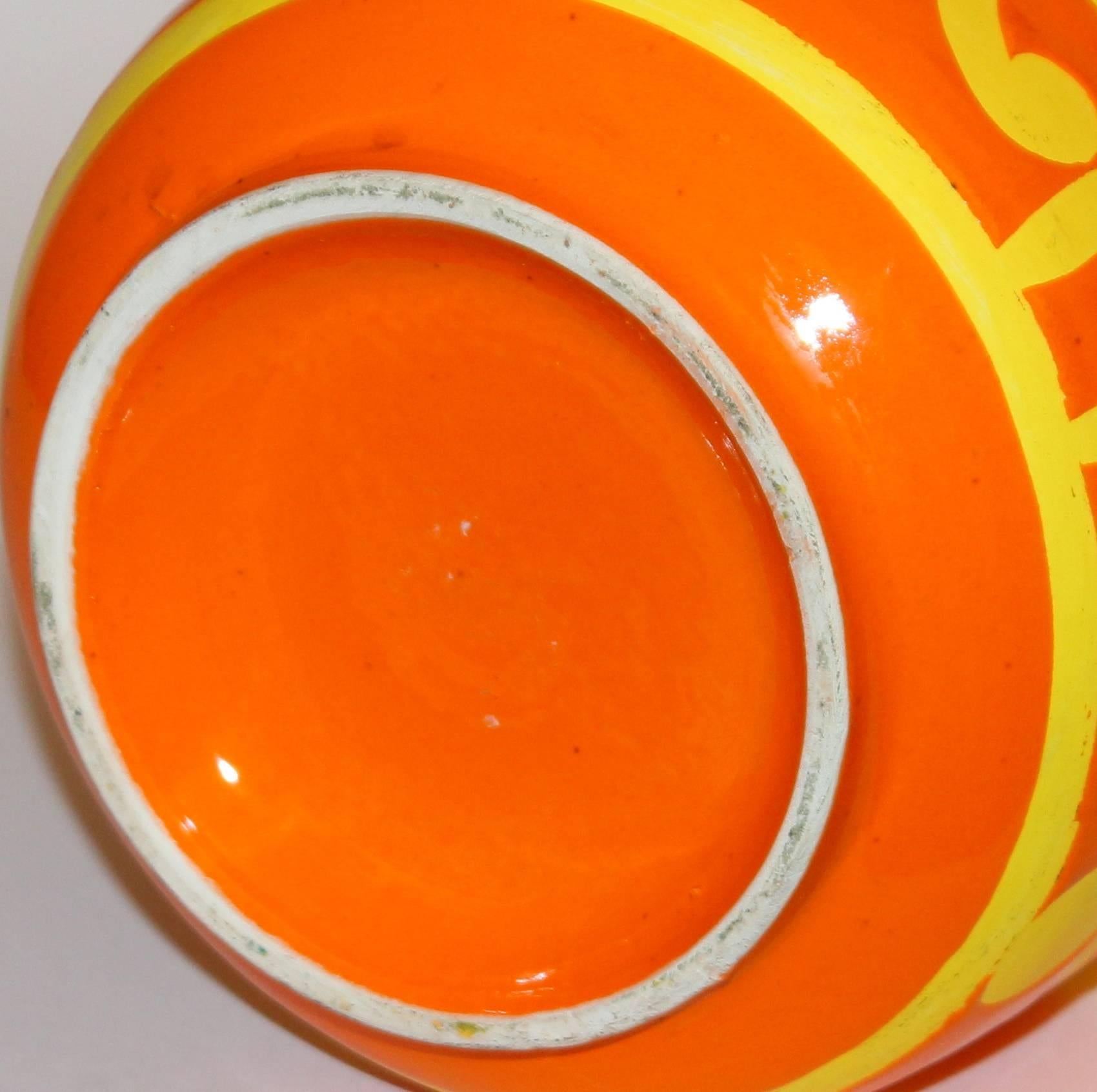 Late 20th Century Bellini Italian Art Pottery Vase Atomic Orange Stencil Wax Resist Ground