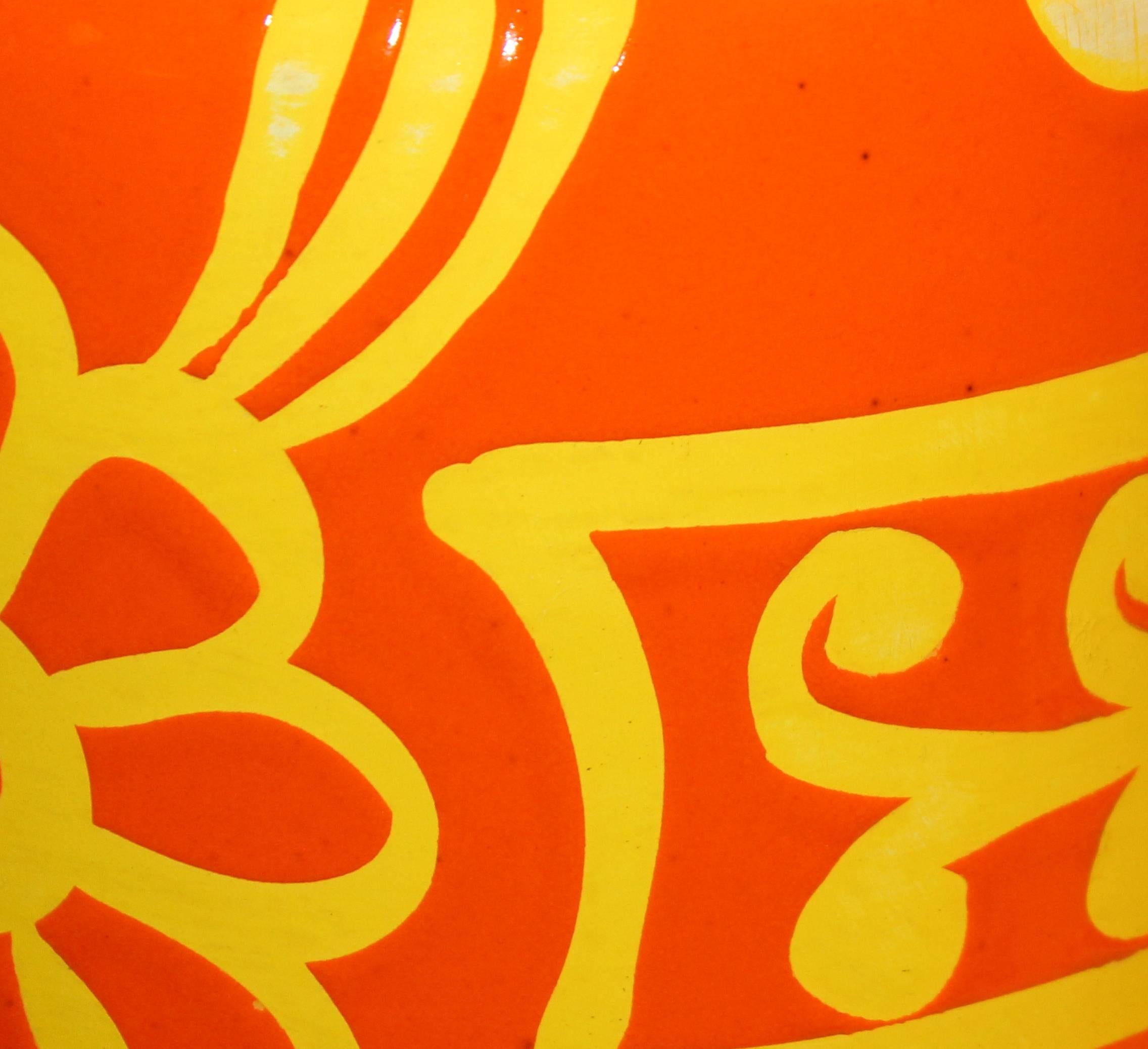 Bellini Italian Art Pottery Vase Atomic Orange Stencil Wax Resist Ground 1