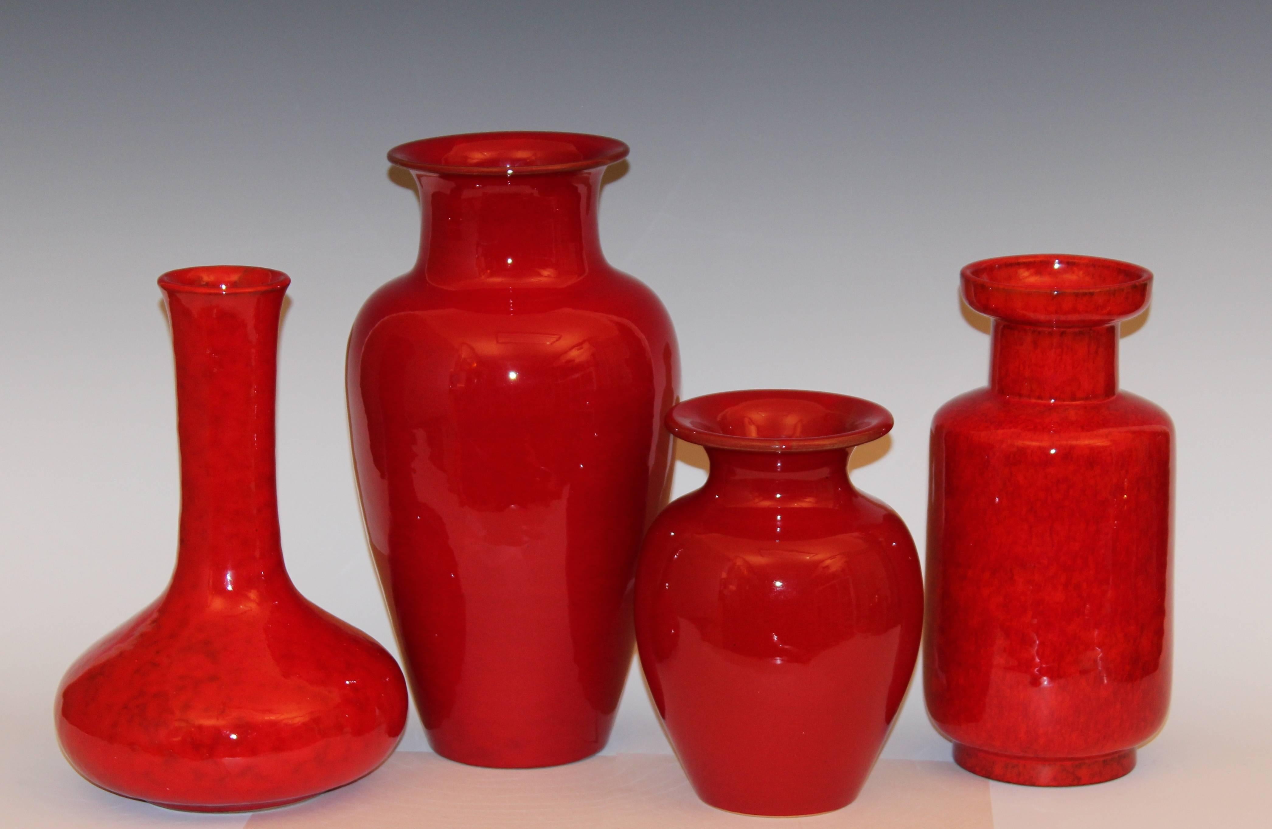 Collection Vintage Italian Pottery Vases in Atomic Red Glaze 2