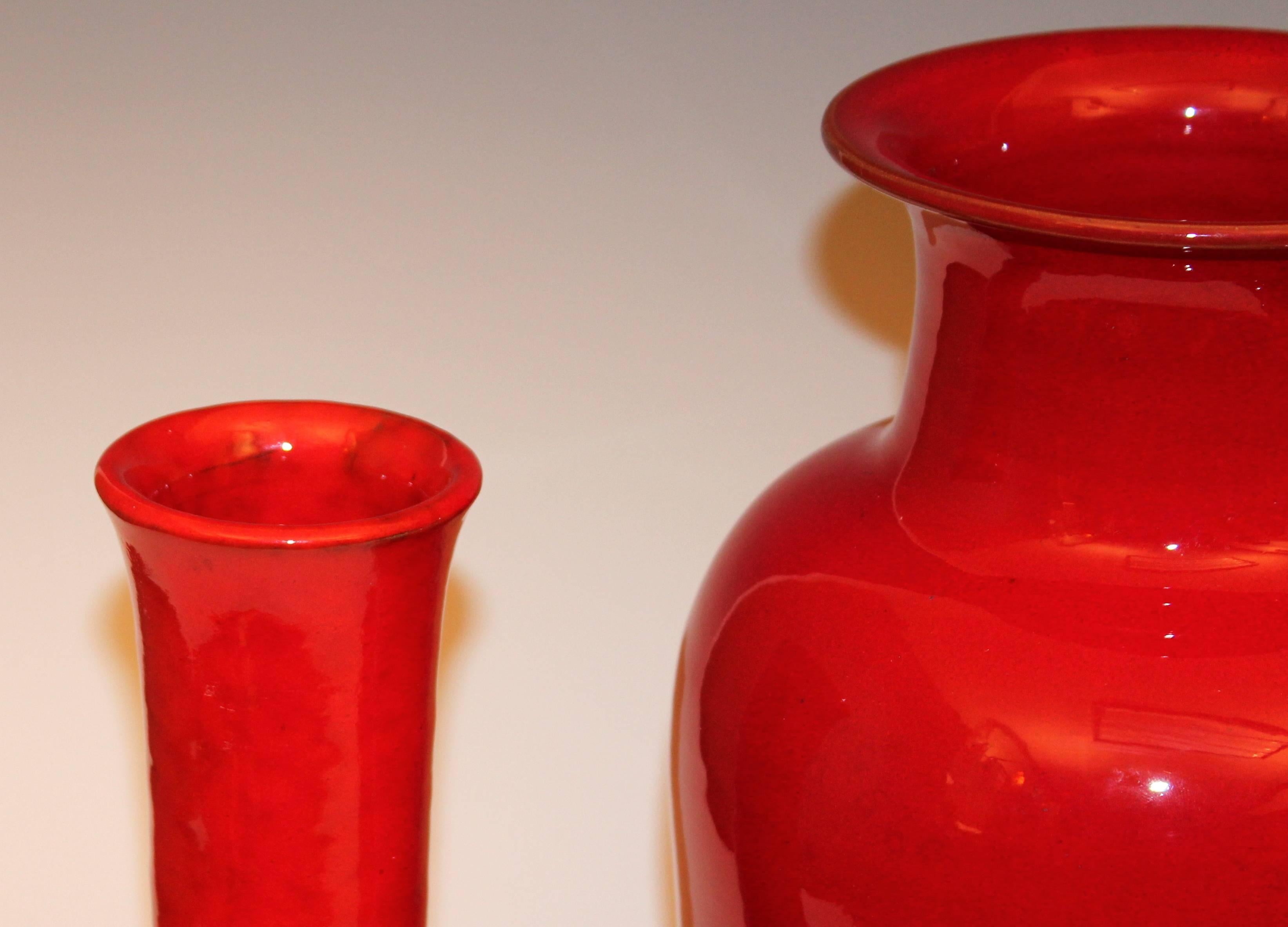 Modern Collection Vintage Italian Pottery Vases in Atomic Red Glaze