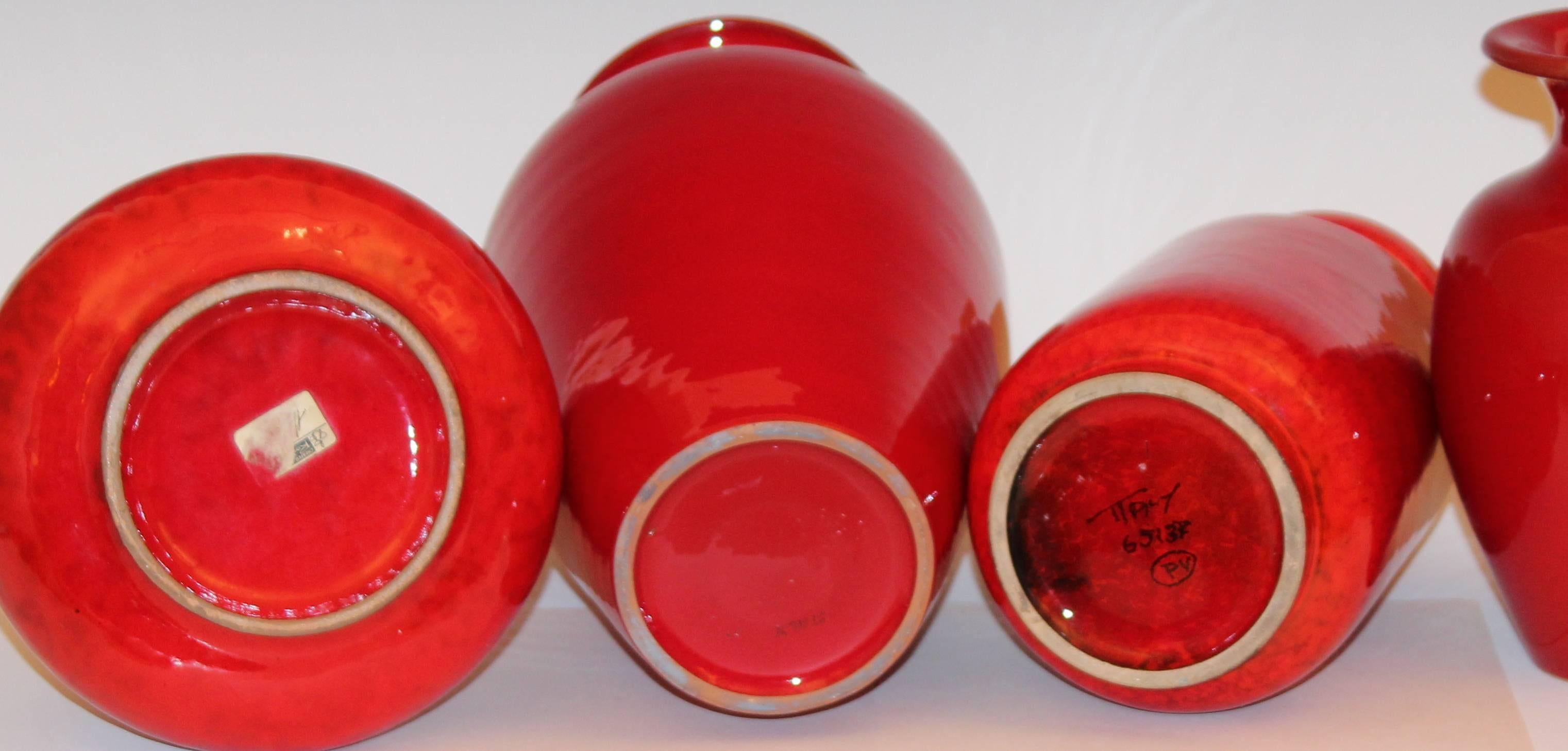Collection Vintage Italian Pottery Vases in Atomic Red Glaze 1