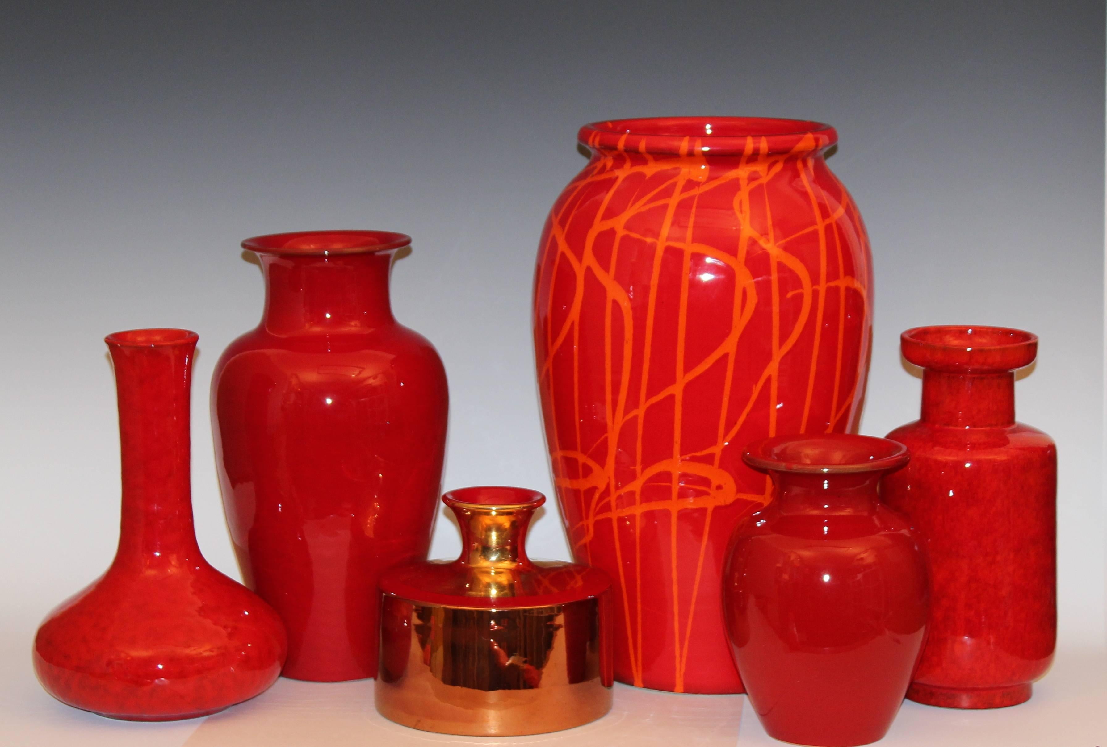 Collection Vintage Italian Pottery Vases in Atomic Red Glaze 3