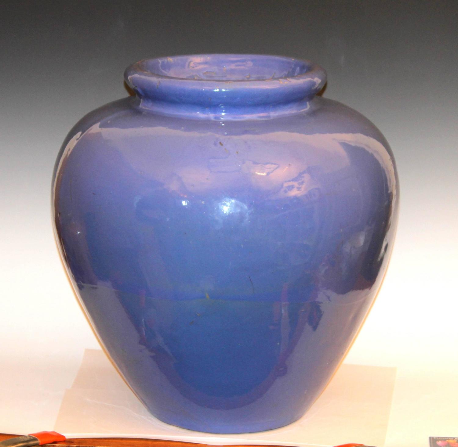 Huge Zanesville Pottery for Nowalk, CT Old Pot Shop Periwinkle Blue Urn